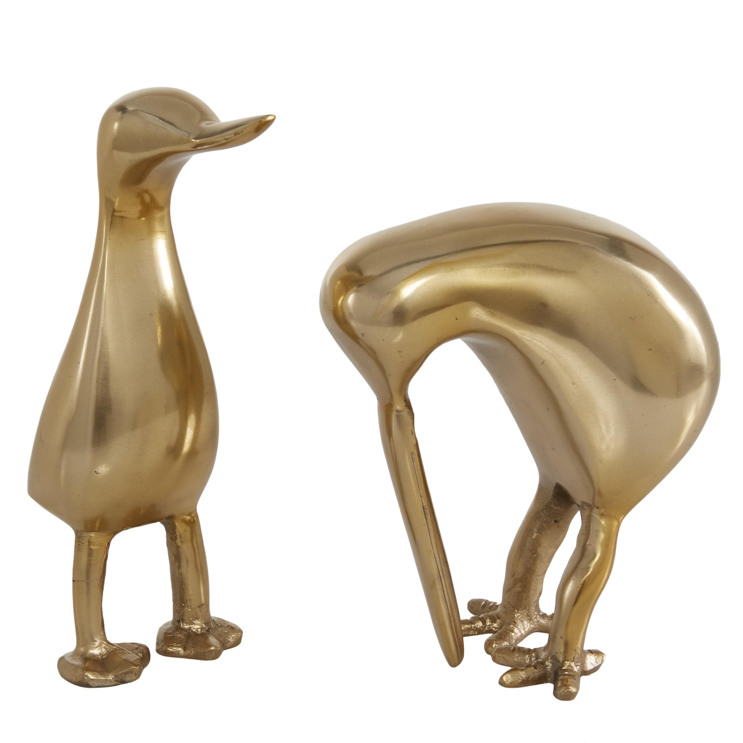 Gold Aluminum Metal Bird Sculpture, Set of 2 4\", 3\"W