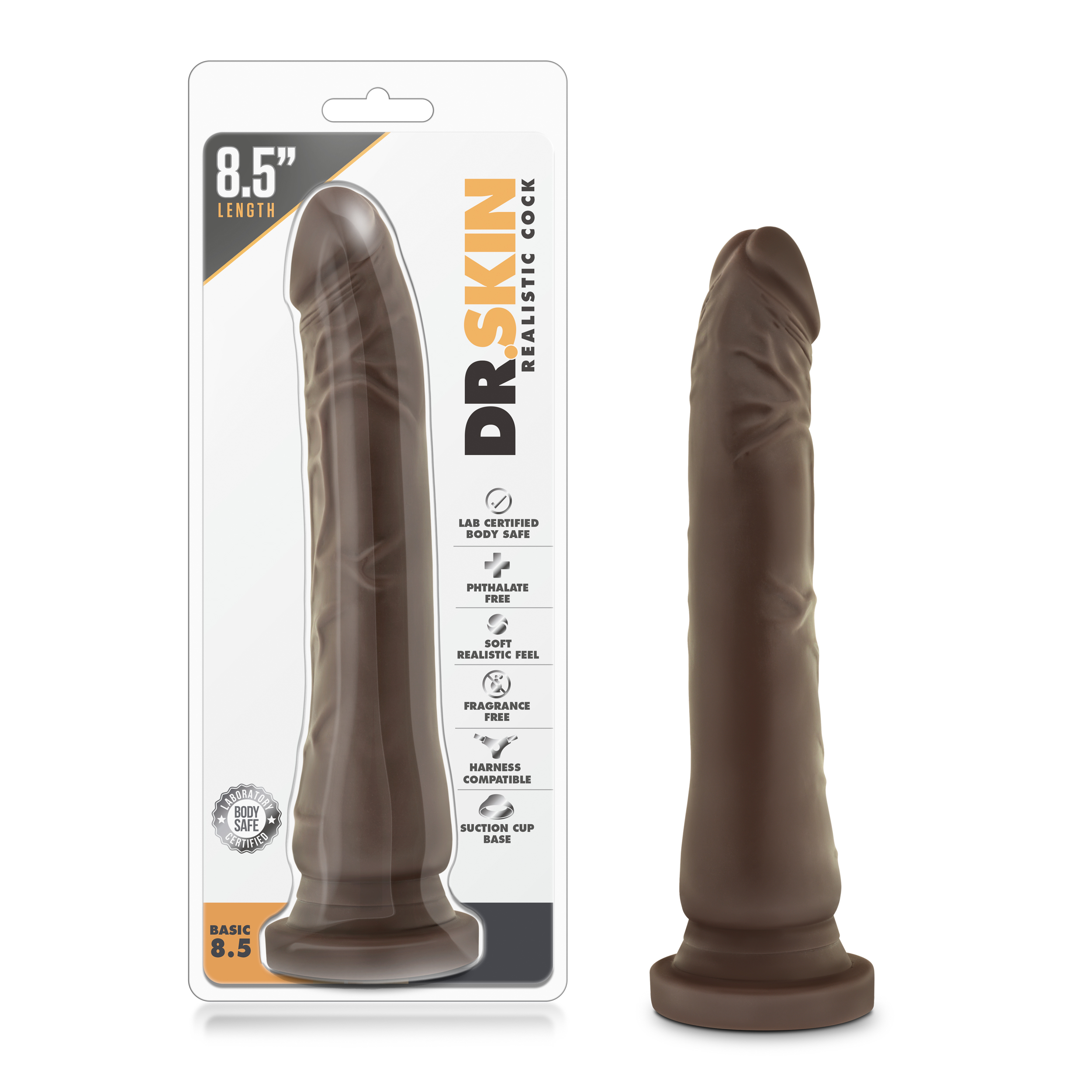 Blush Dr. Skin Basic Realistic Curved G-Spot Chocolate 9-Inch Long Dildo With Suction Cup Base