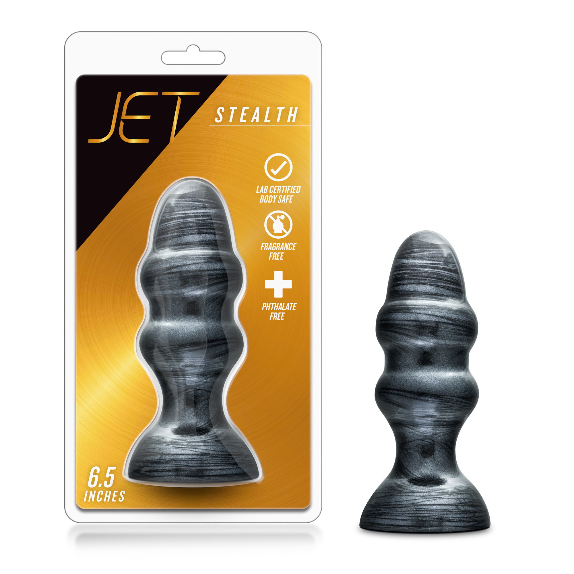 Blush Jet Stealth Carbon Metallic Black 6.5-Inch Anal Plug With Suction Cup Base