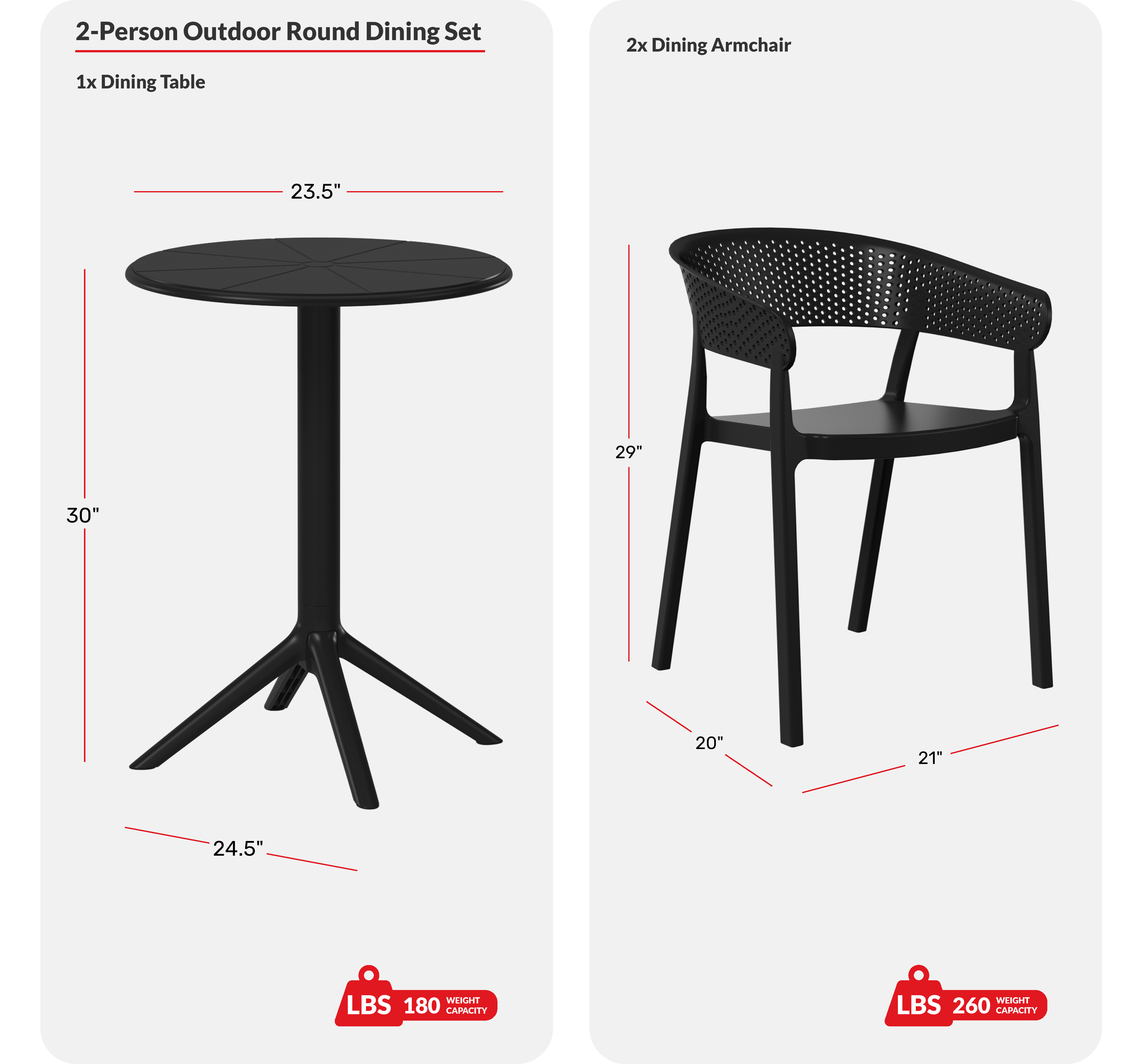 3-Piece Outdoor Resin Patio Bistro Table Set with Stackable Patio Dining Side ChairsCOS Spec Image