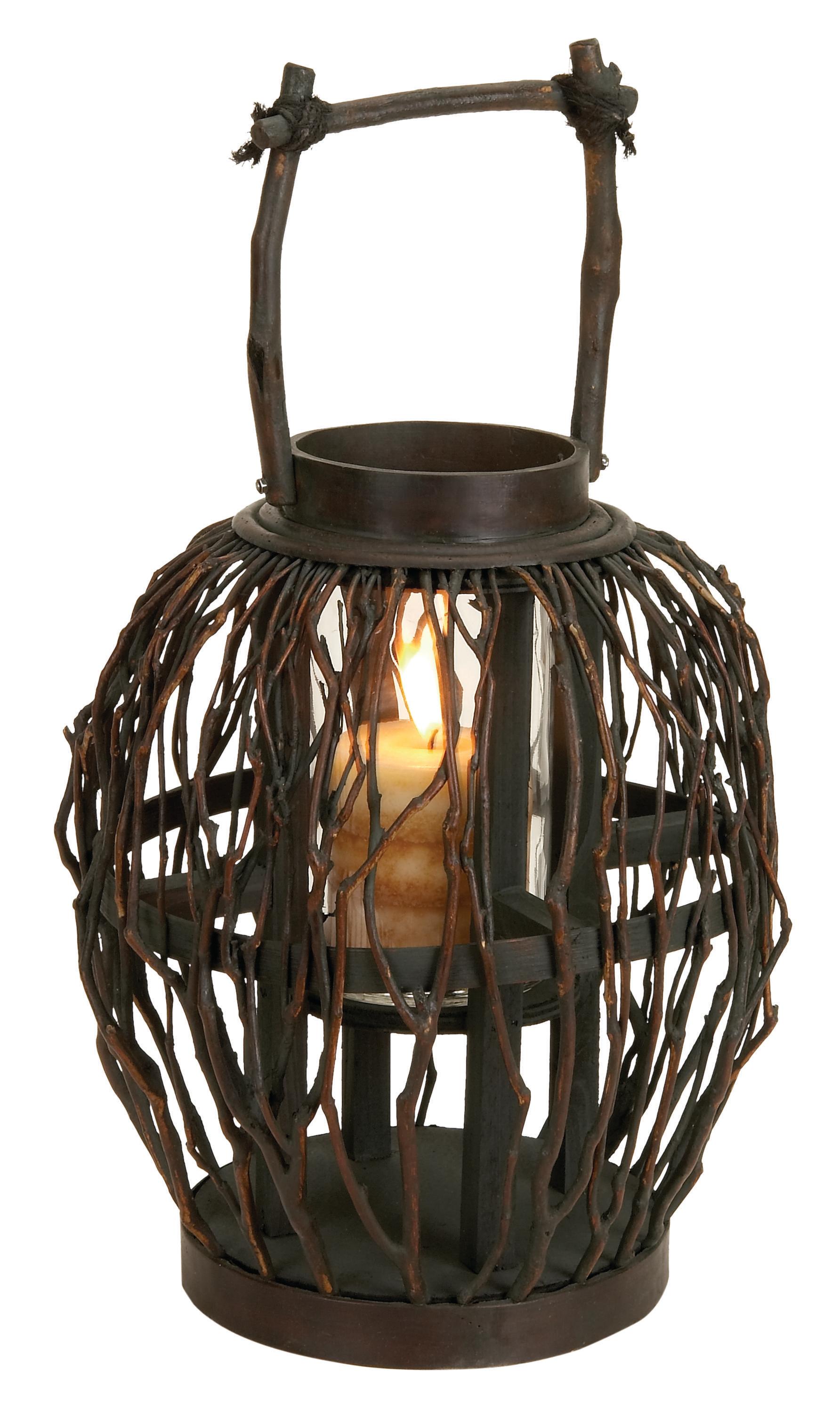 Dark Brown Bamboo Wood  Candle Lantern, 10" x 10" x 17"