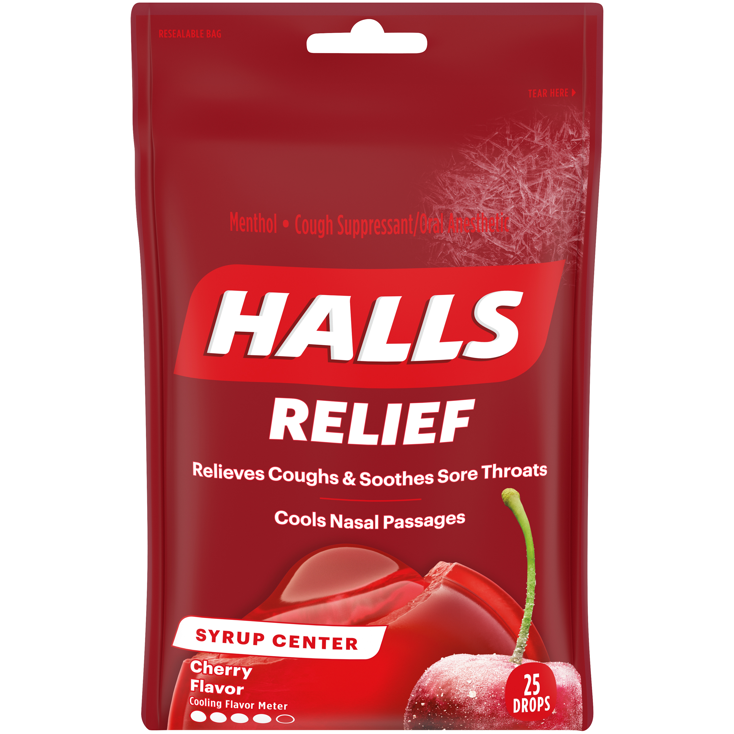 HALLS Plus Cherry Flavor Cough Drops Peg Bag 25PCS
