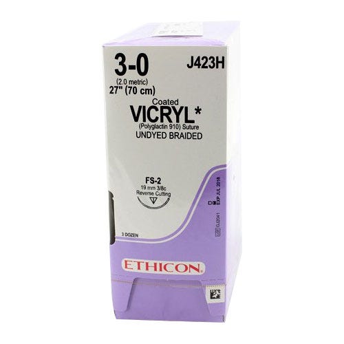 VICRYL® Undyed Braided & Coated Suture, 3-0, FS-2, Reverse Cutting, 27" - 36/Box