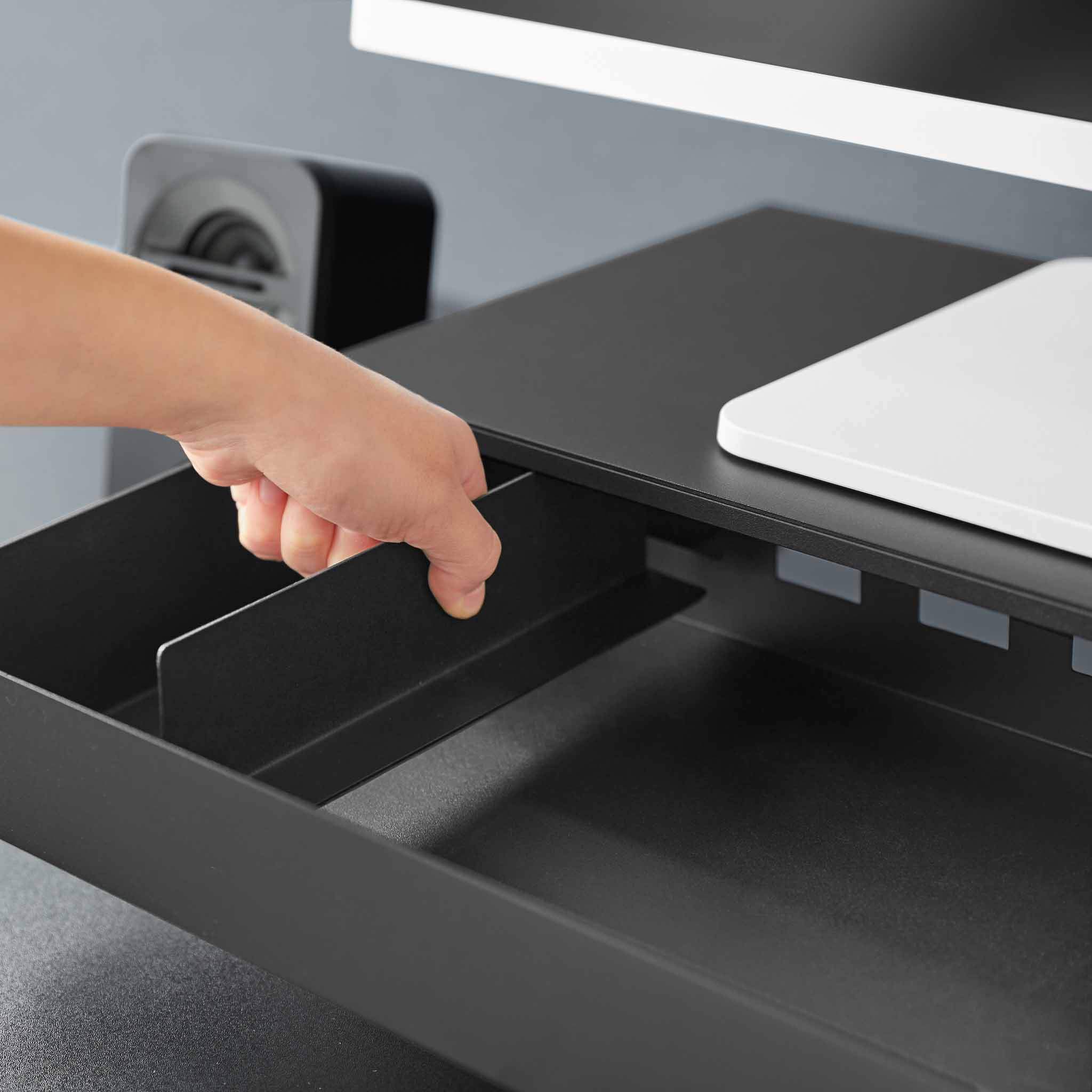 Monitor Stand with Drawer : Flexible Divider and Cable Cutouts