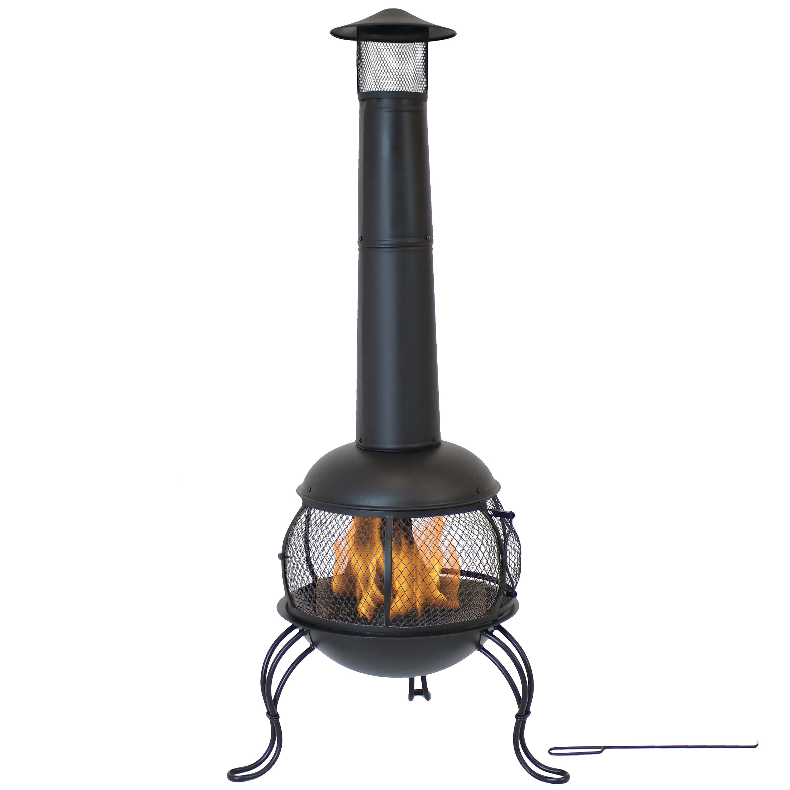 Sunnydaze Steel Wood-Burning Outdoor Chiminea with Rain Cap - Black - 66-Inch