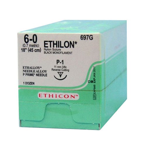 ETHILON® Nylon Black Monofilament Suture, 6-0, P-1, Precision Point-Reverse Cutting, 18" - 12/Box