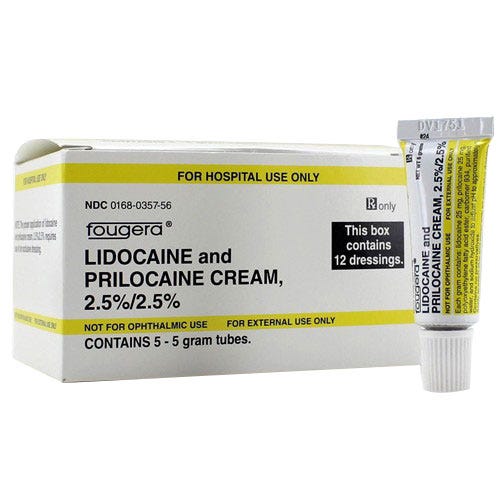 Lidocaine and Prilocaine Cream, 2.5%/2.5%, 5gm Tube, & 12 Dressings