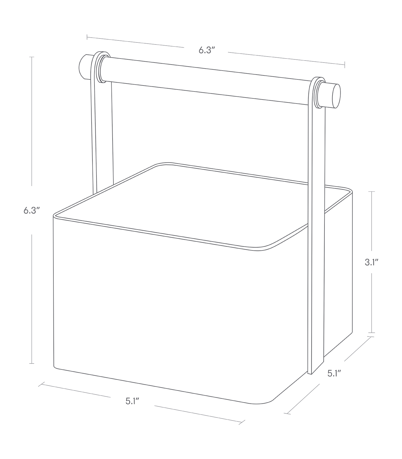Dimension image for Storage Caddy - 2 Sizes on a white background including dimensions  L 5.12 x W 6.3 x H 6.3 inches