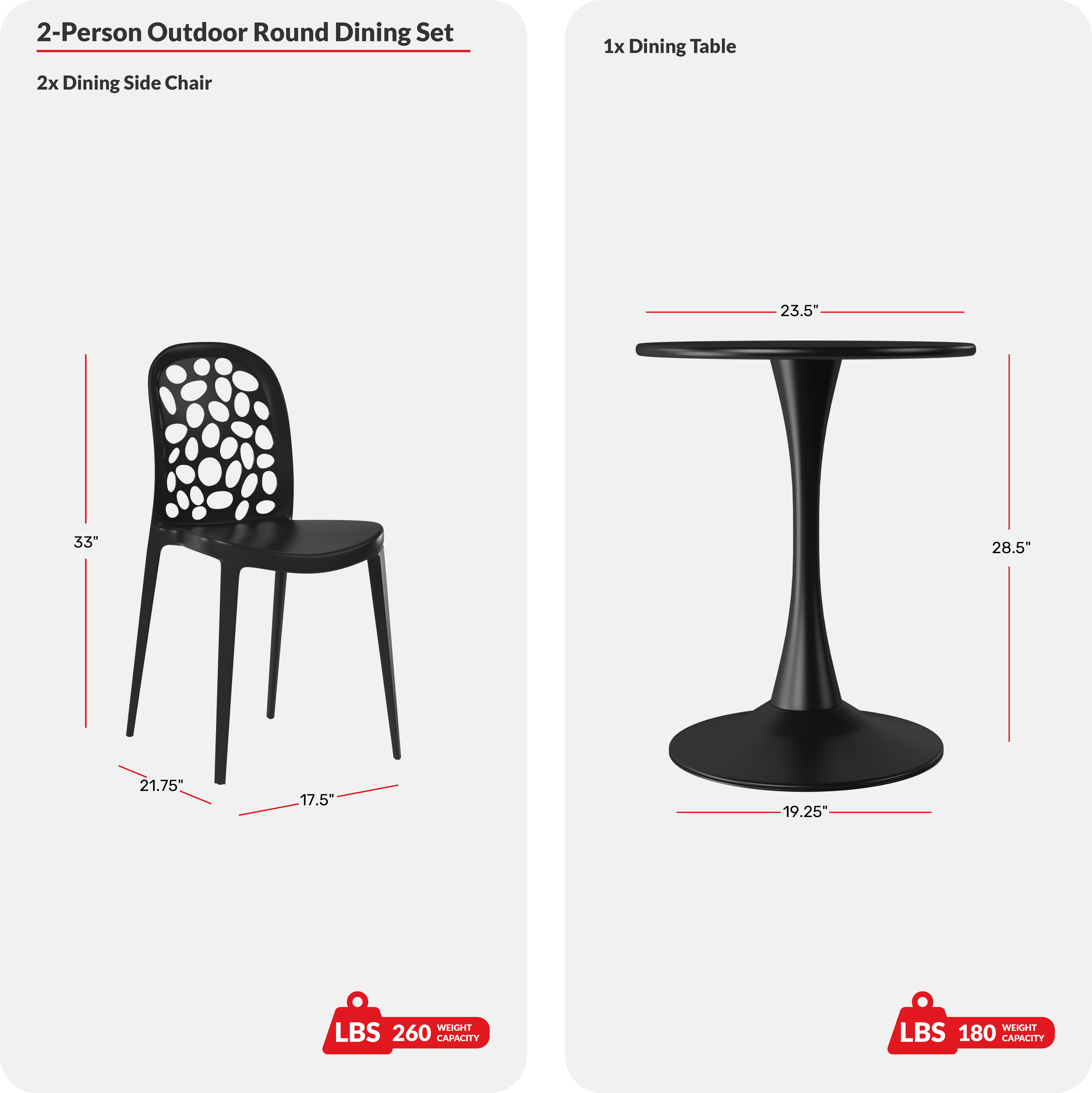3-Piece Outdoor Indoor Metal Patio Dining Table Set With Stackable Polypropylene Patio Side Chairs COS Spec Image