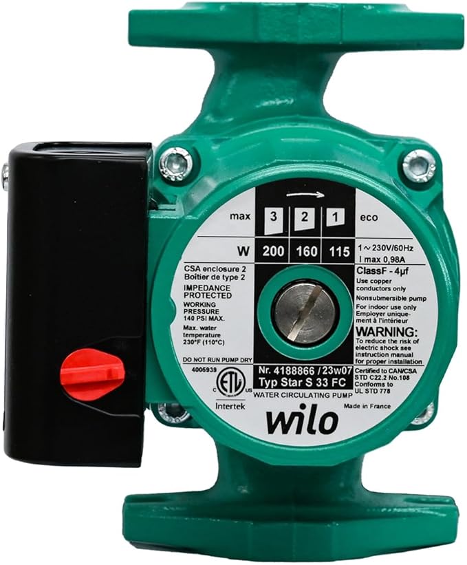 Wilo® 4188866 Star S 33 FC Cast Iron Circulating Pump, 3-Speed, 1/6 hp, 230 V