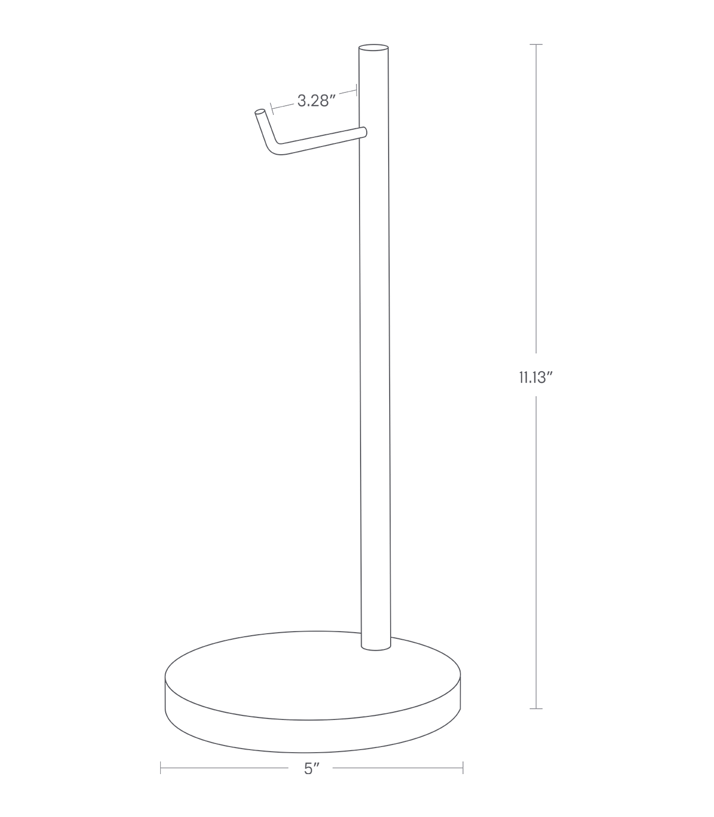 Dimension image for Headphone Stand showing base diameter of 5" and height of 11.13"