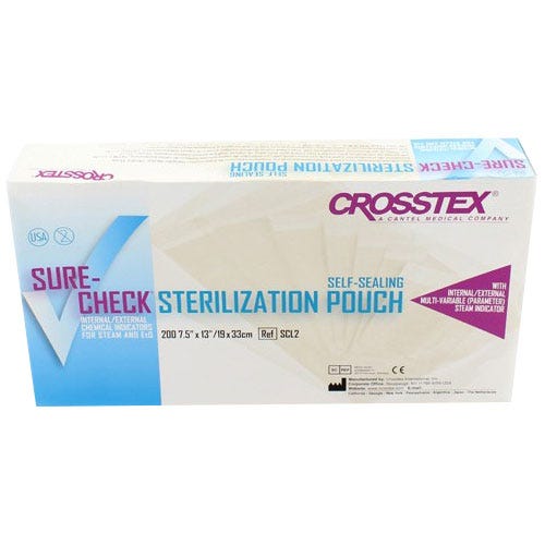 Sure-Check® Sterilization Pouches, Self-Sealing, 7.5" x 13", Clear Film - 200/Box