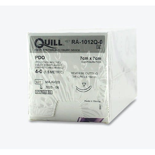 Quill PDO  Violet Monofilament Sutures, 4-0, 18mm 3/8 Circle, Reverse Cutting, 7cm x 7cm Barb Configuration -12/Box