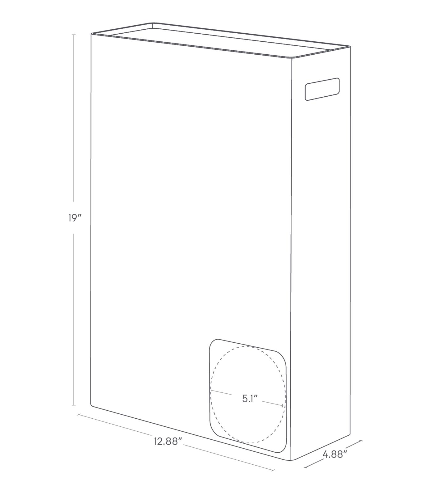 Dimension image for Toilet Paper Stocker showing container height of 2.4", length of 8.6", width of 9.3"