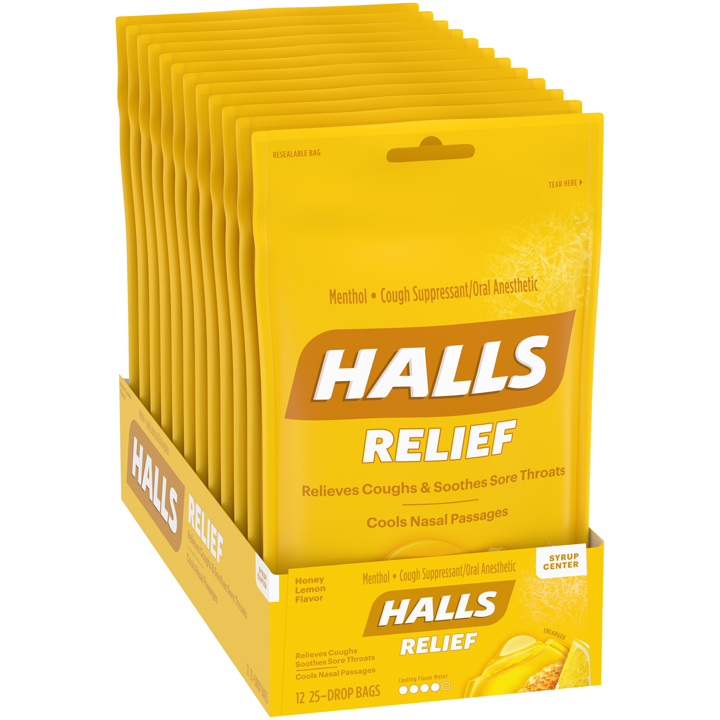 HALLS Plus Honey Lemon Flavor Cough Drops 25PCS