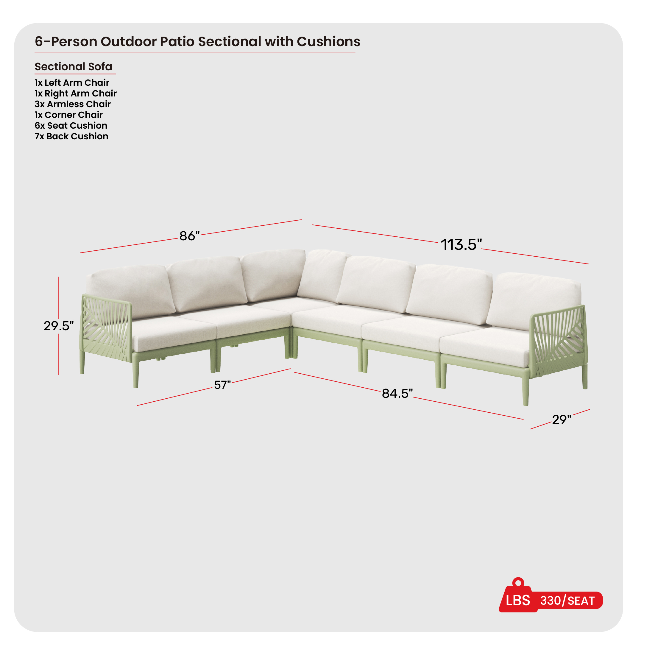 Modern 6-Piece Polypropylene Resin Modular L Shaped Corner Patio Furniture Sectional COS Spec Image