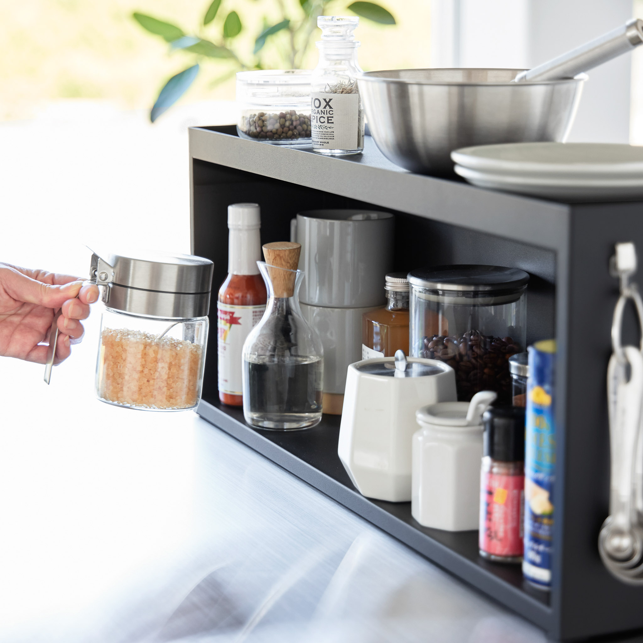 Semi-Closed Countertop Storage Box : Open Back for Quick Access