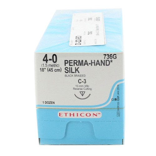 PERMA-HAND® Silk Black Braided Sutures, 4-0, C-3, Reverse Cutting, 18" - 12/Box