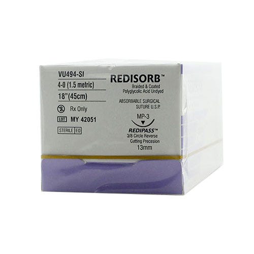 RELI® REDISORB™ Polyglycolic Acid (PGA) Undyed Braided & Coated Suture, 4-0, YP-3 (C-3), Precision Reverse Cutting, 18" - 12/Box