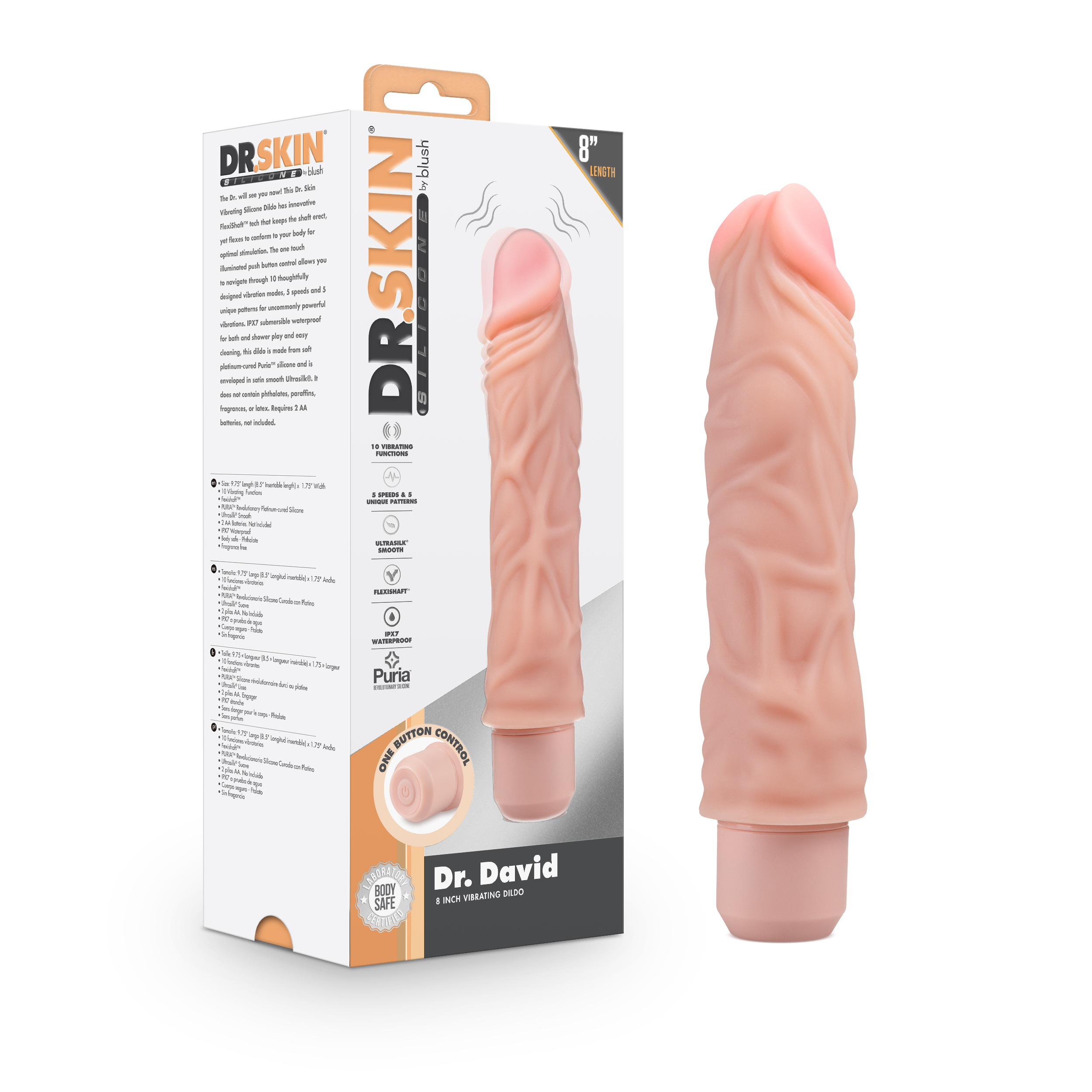 Blush Dr. Skin Silicone Dr. David Beige 8.5-Inch Long Vibrating Dildo