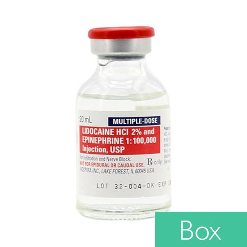 Lidocaine HCl 2% w/Epinephrine 1:100,000 20ml Multiple Dose Vial - 25/Box