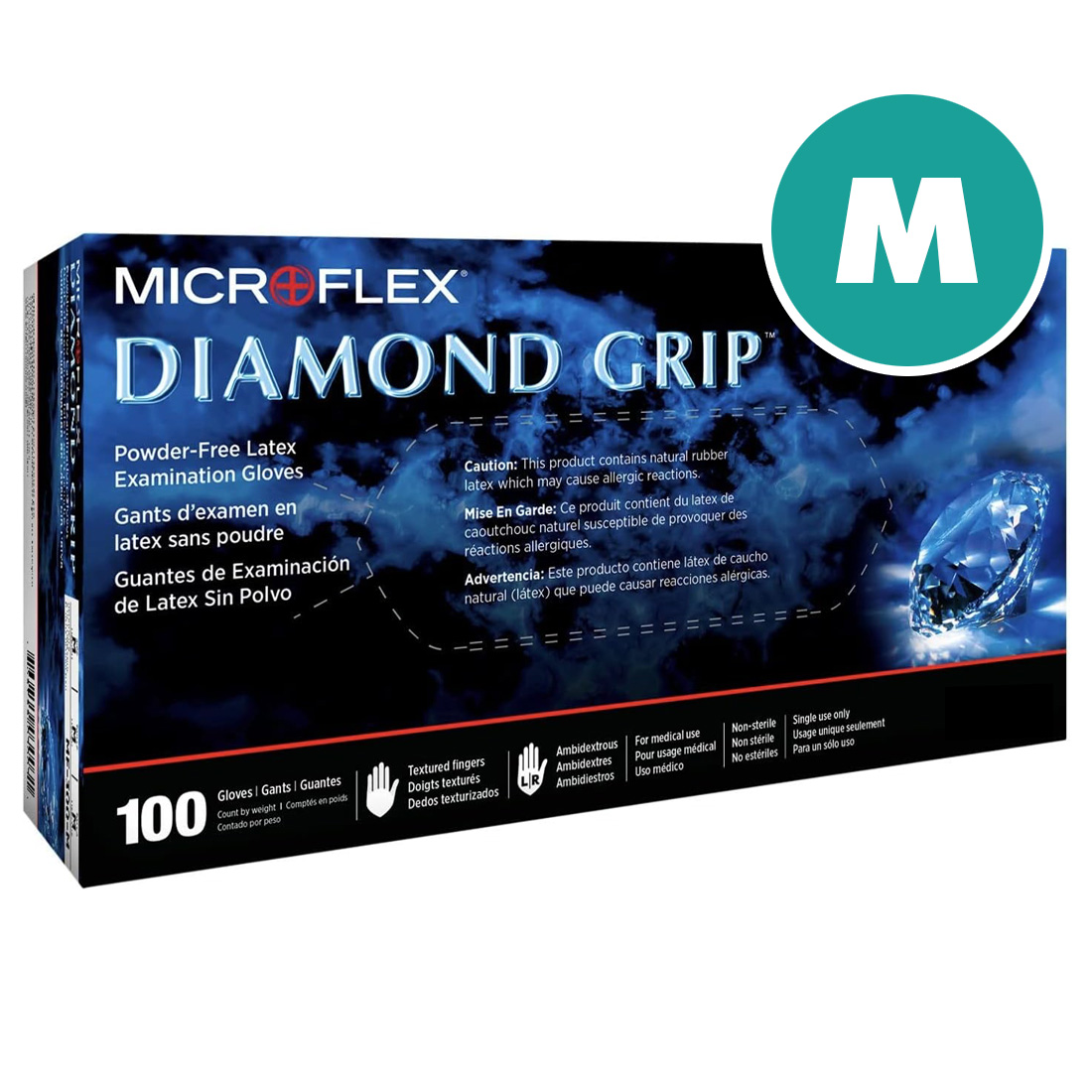 Diamond Grip™ Latex Examination Gloves Medium - 100/Box- 10 Boxes/Case
