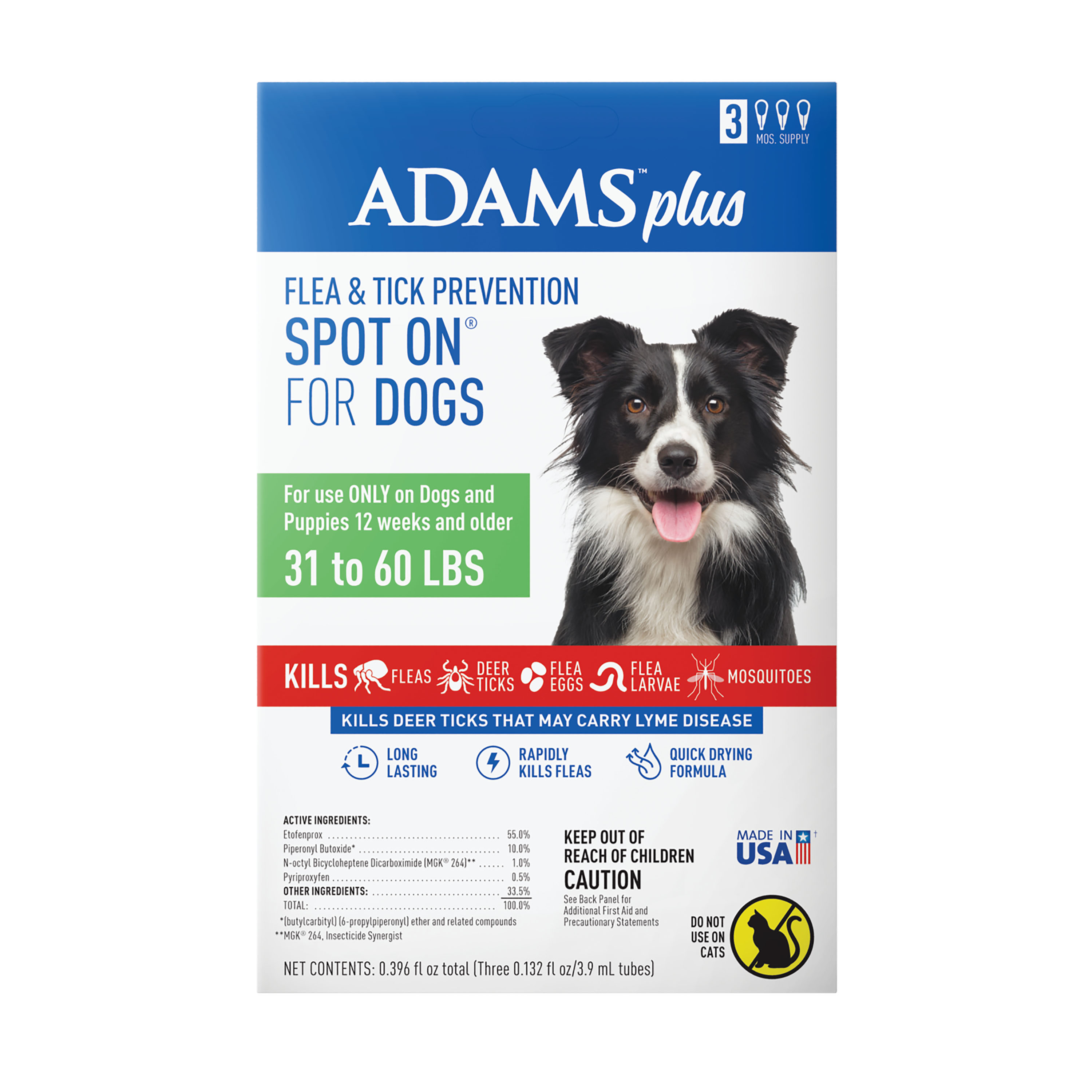 Adams Plus Flea and Tick Prevention Spot On for Dogs; Large Dogs 31 to 60 lbs