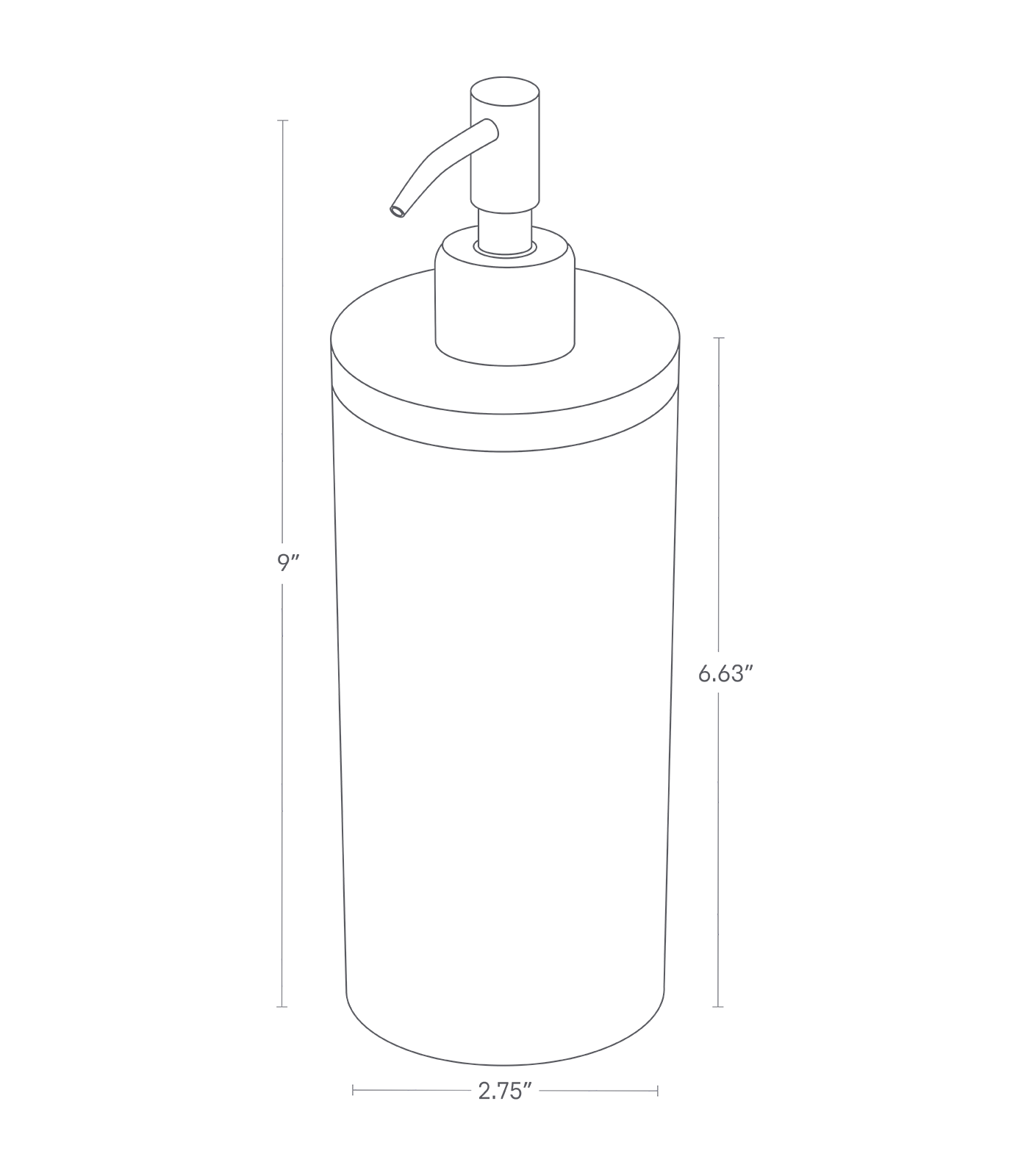 Dimension Image for Round Shower Dispenser on a white background showing height of 9