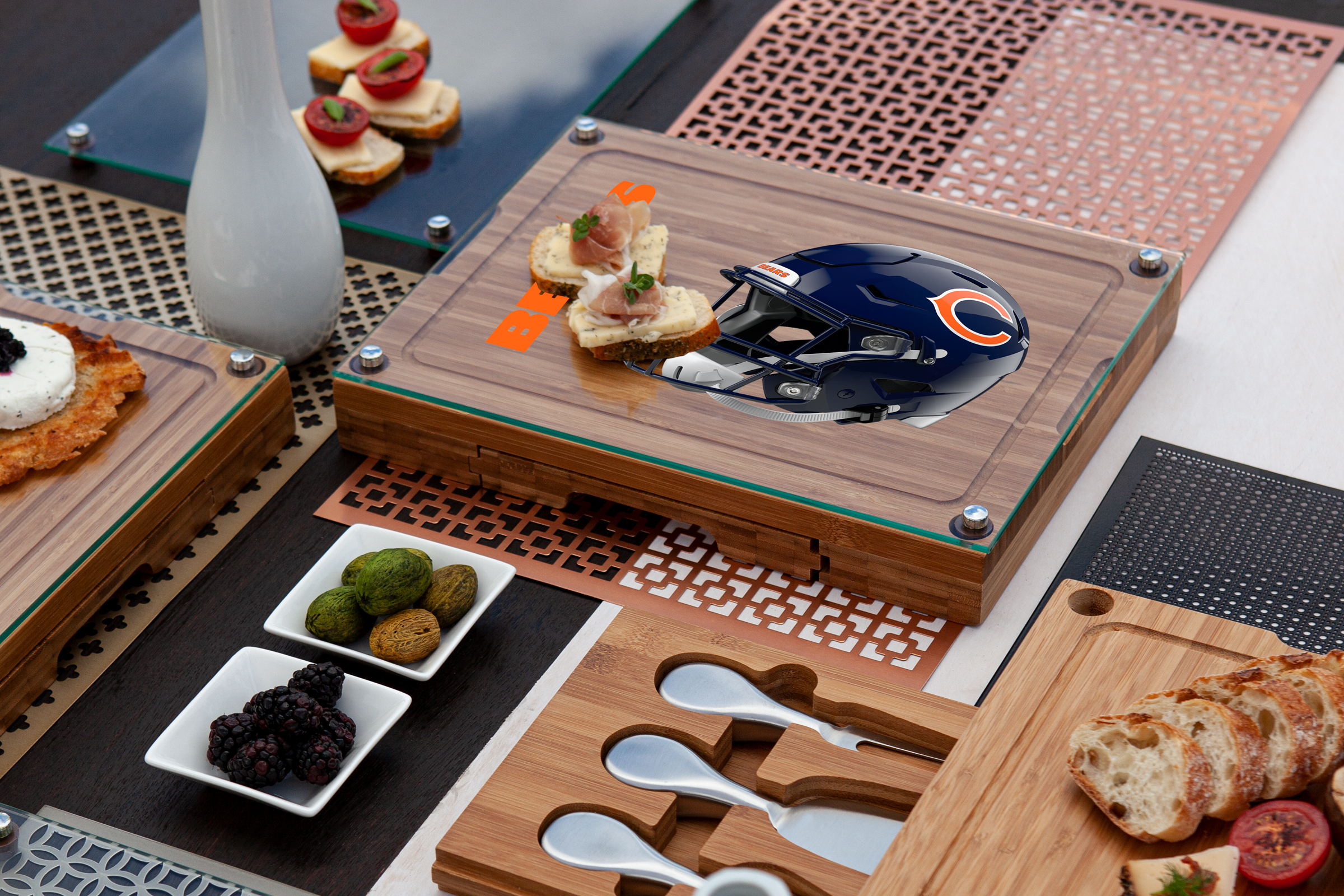 Chicago Bears - Concerto Glass Top Cheese Cutting Board & Tools Set