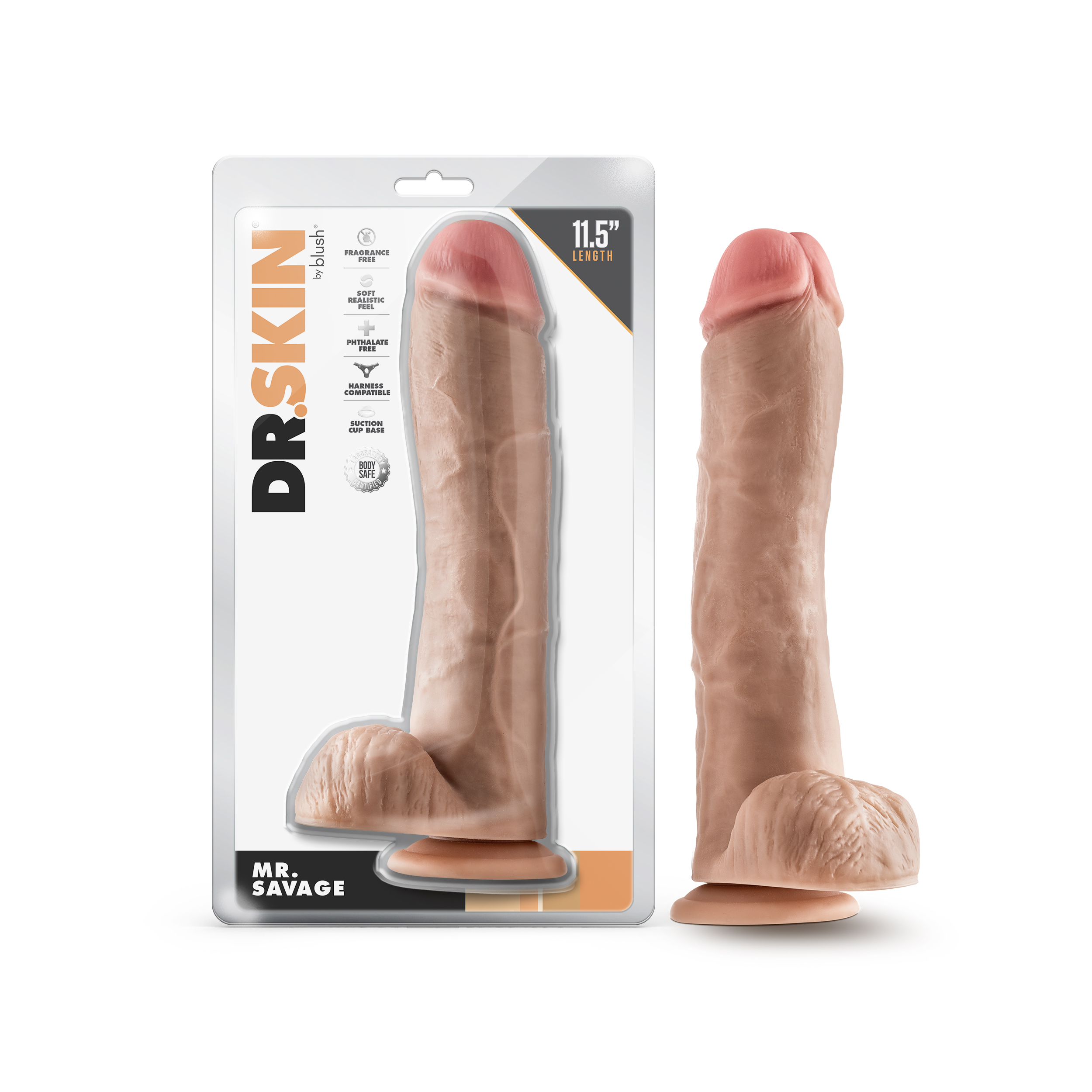 Blush Dr. Skin Mr. Savage 11.5 Inch Long Dildo with Suction Cup & Balls Beige