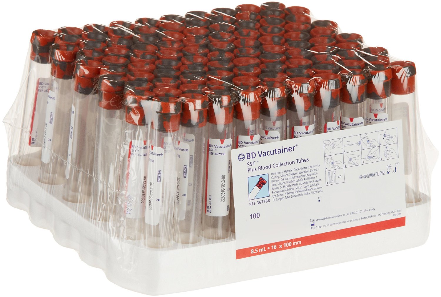 Vacutainer® SST 8.5ml Plastic Red/Grey w/Clot Activator- 100/Box