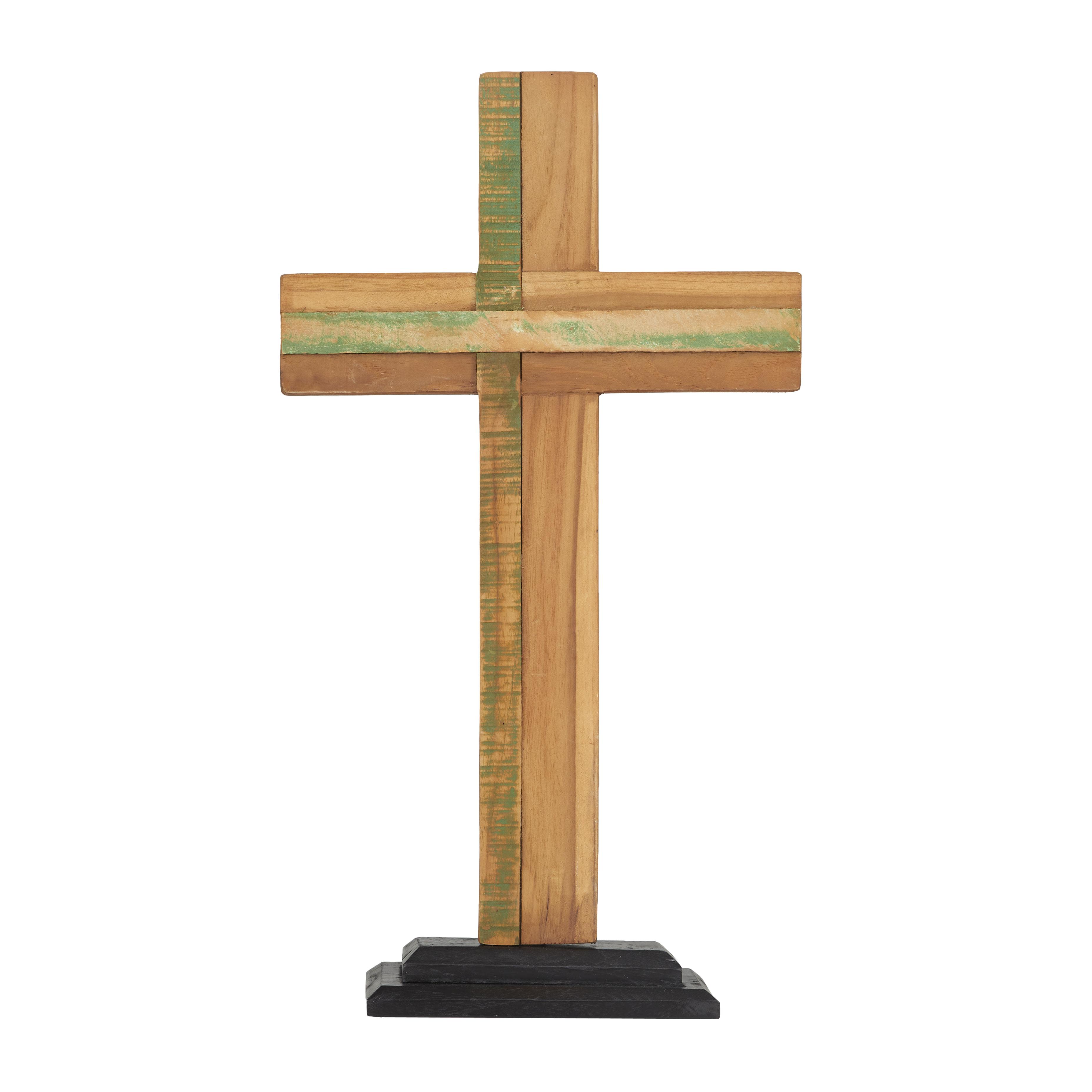 Brown Wood Cross Handmade Sculpture, 12" x 4" x 21"