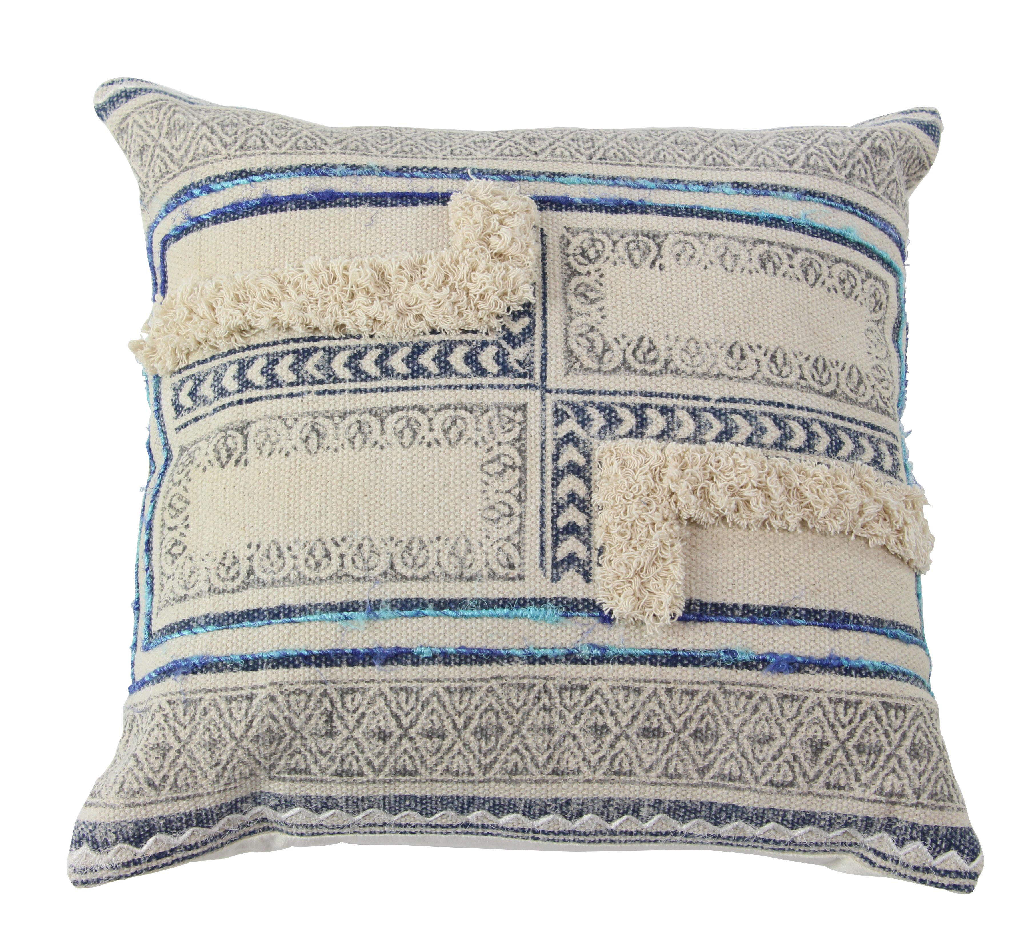 Beige Cotton Fabric  Pillow Decorative, 20" x 7" x 20"