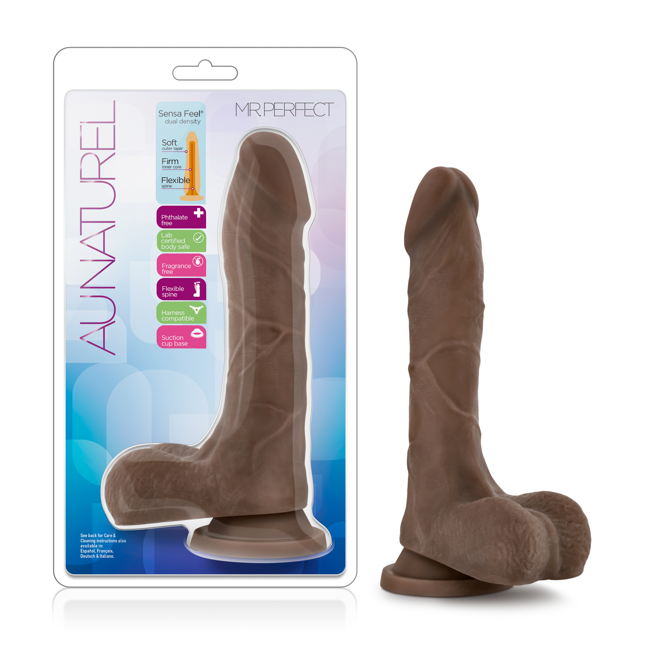 Blush Au Naturel Mister Perfect Realistic Chocolate 8.5-Inch Long Dildo With Balls & Suction Cup Base