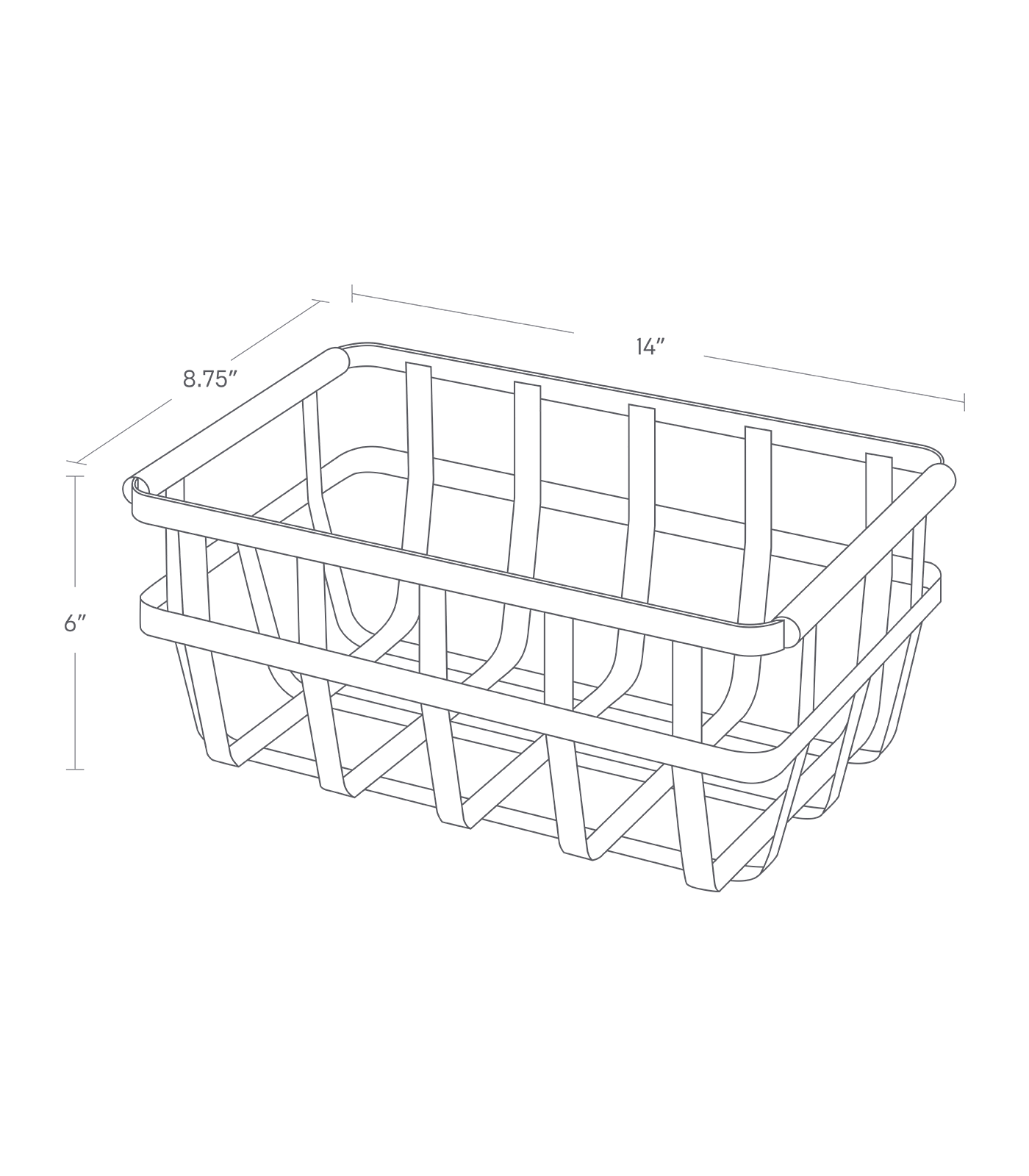 Dimension image for Storage Basket - Two Sizes on a white background including dimensions  L 8.66 x W 13.98 x H 6.1 inches