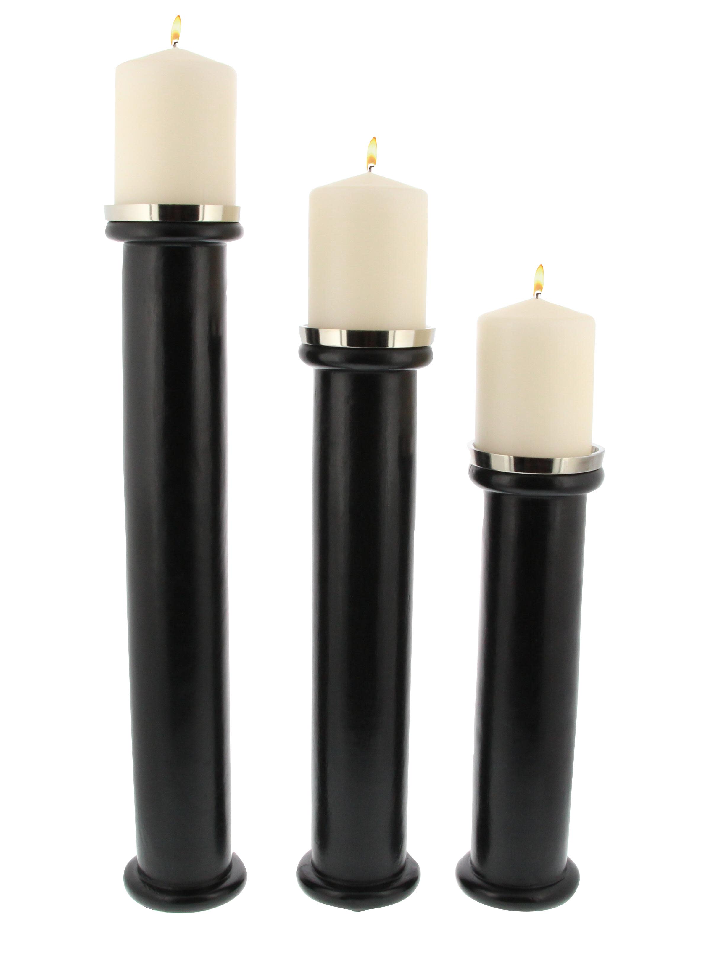 Black Mango Wood  Candle Holder, Set of 3 12", 15", 18"H