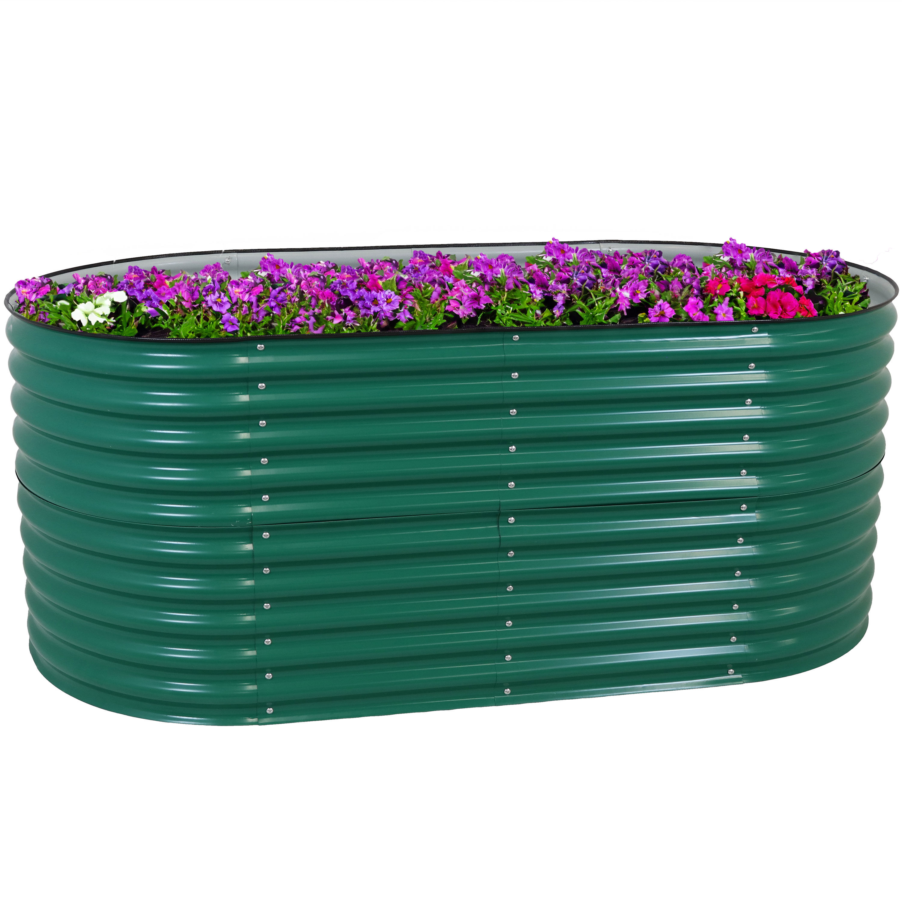 Sunnydaze Oval Stand-Up Steel Raised Garden Bed - 79" W x 32" H - Green