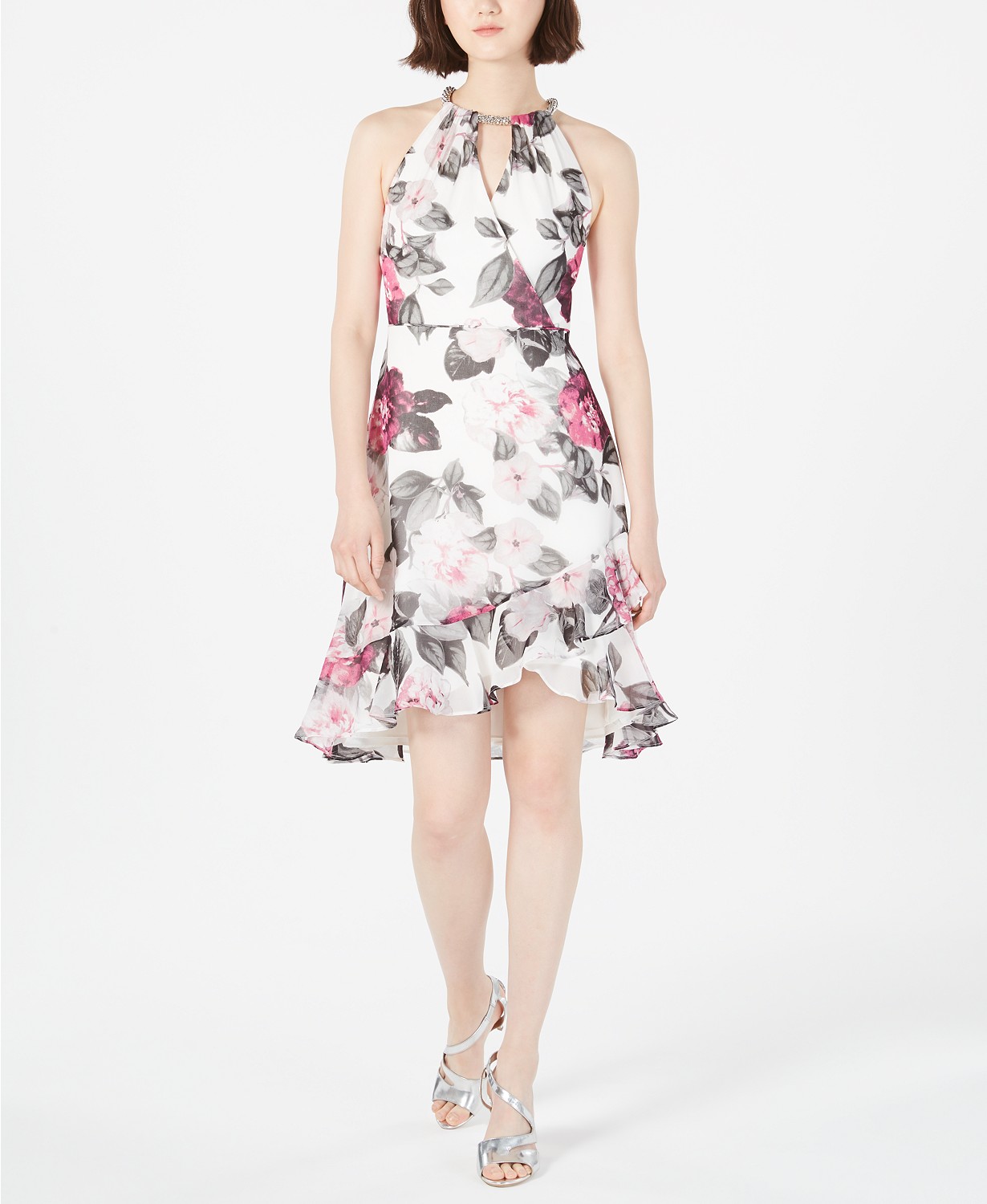 calvin klein floral halter gown