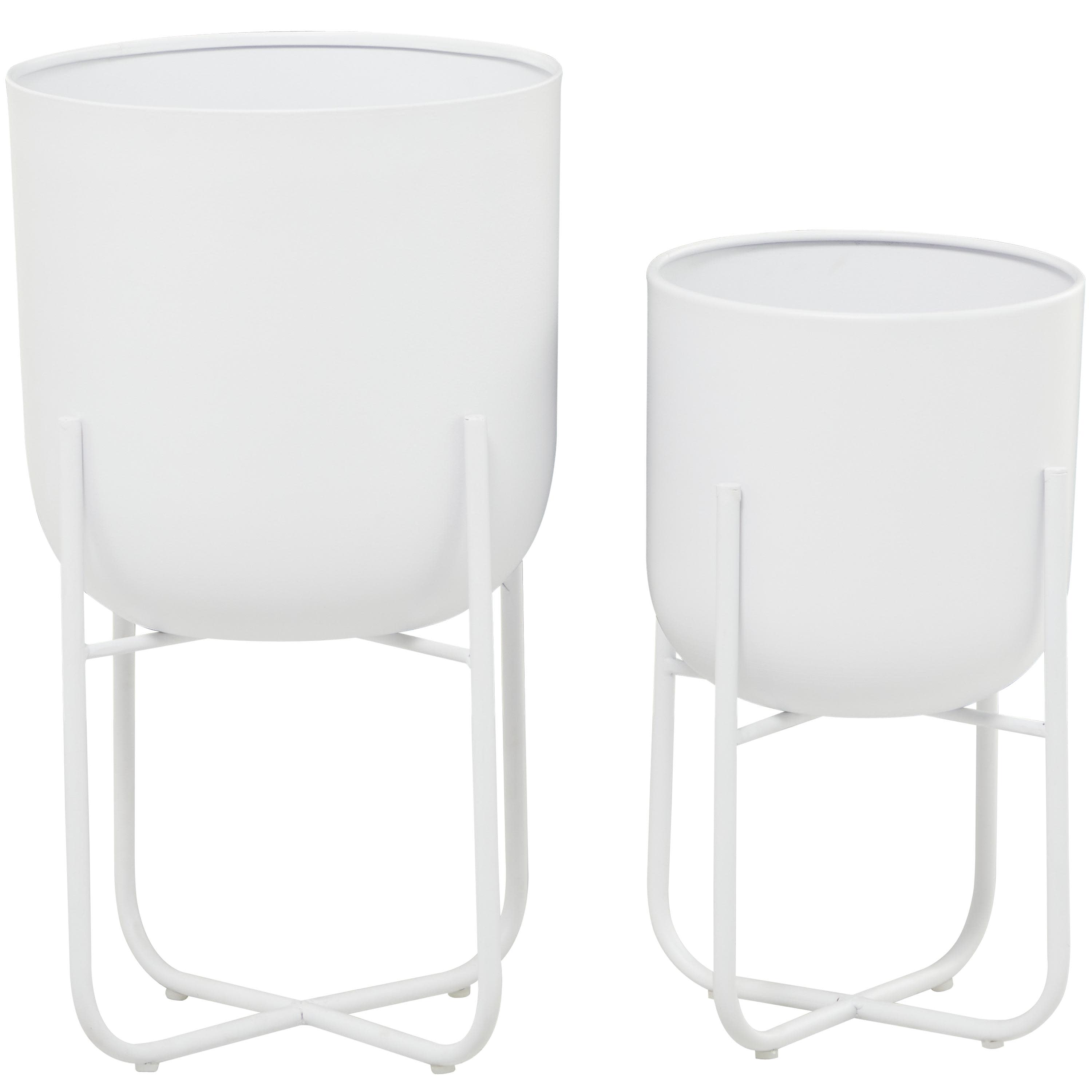 CosmoLiving by Cosmopolitan White Metal  Indoor Outdoor Planter with Removable Stand, Set of 2 17", 13"H(3 Sets of 2 Pcs )