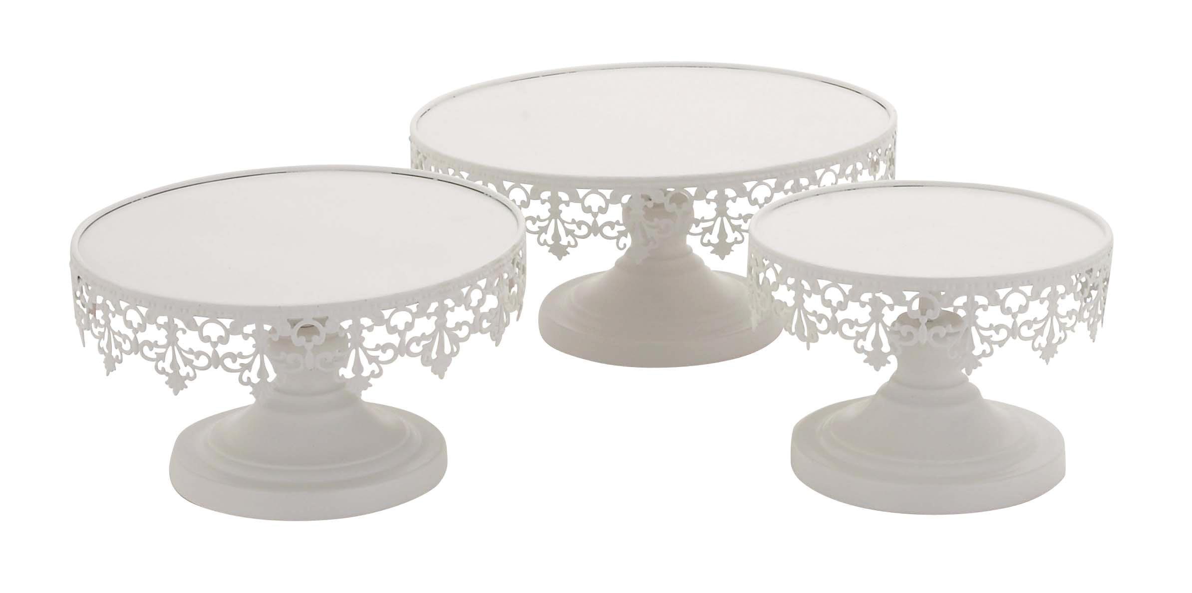 White Metal  Decorative Cake Stand with Pedestal Base, Set of 3 13", 10", 9"W