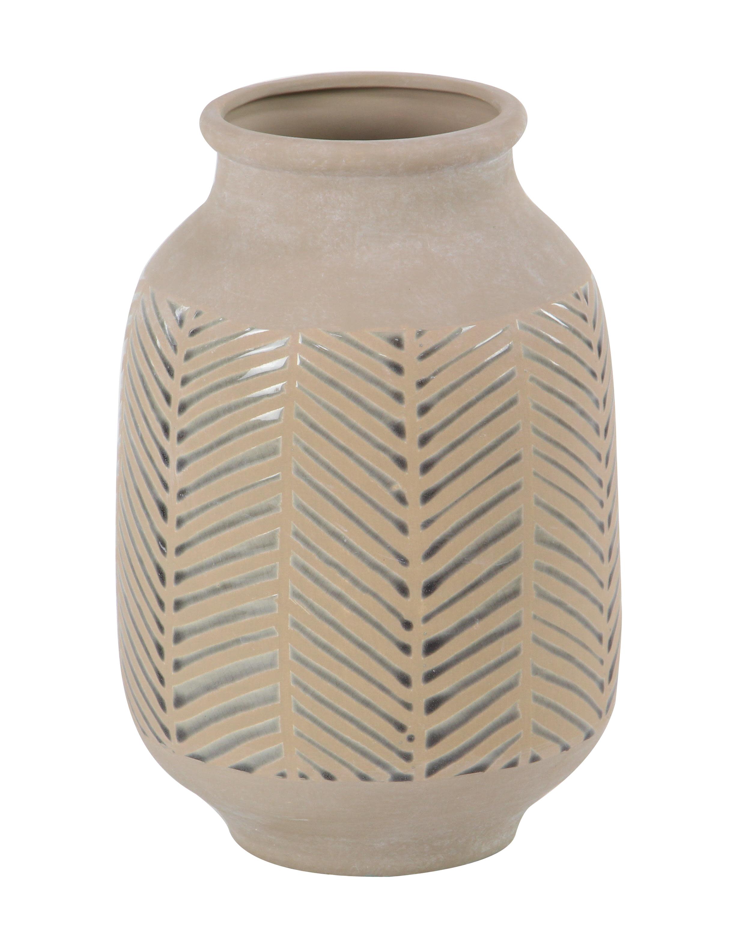 Beige Ceramic  Vase, 7\" x 12\"
