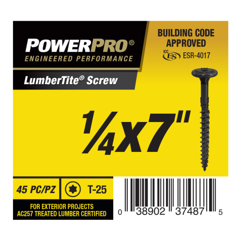 Power Pro LumberTite Structural Screws (1/4" x 7") 45 pc