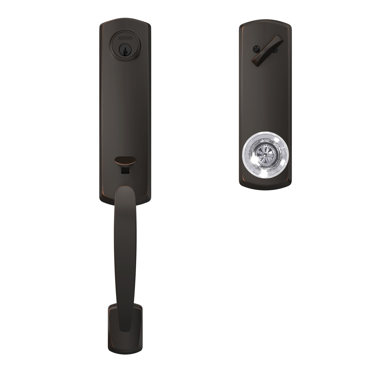 Custom 3/4 Trim Single Cylinder Handleset and Hobson Glass Knob with Greenwich Trim