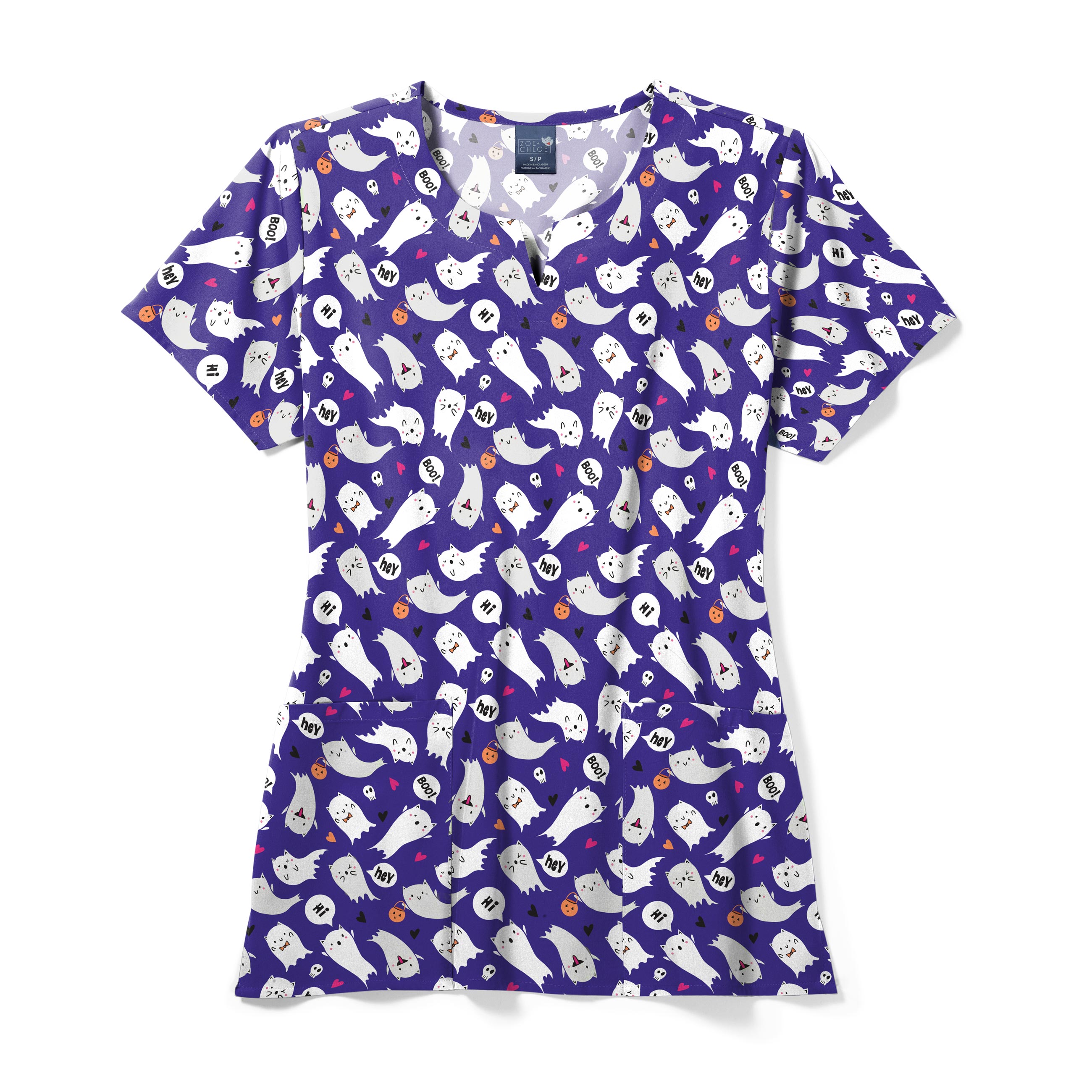 Zoe+Chloe Performance Notch Neck Print Scrub Top-Zoe&#43;Chloe
