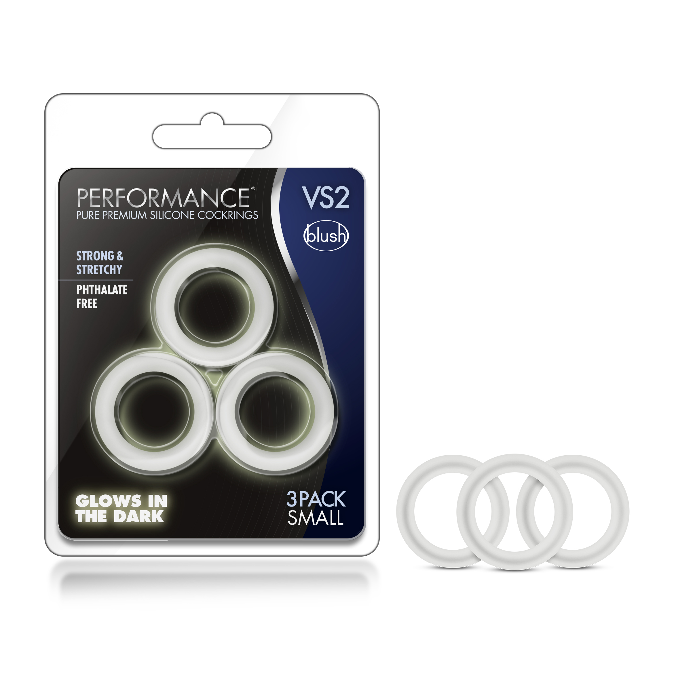 Blush Performance? / VS2: Glow In The Dark White Small Penis Rings (3-Pack)  - Made with Puria? Silicone