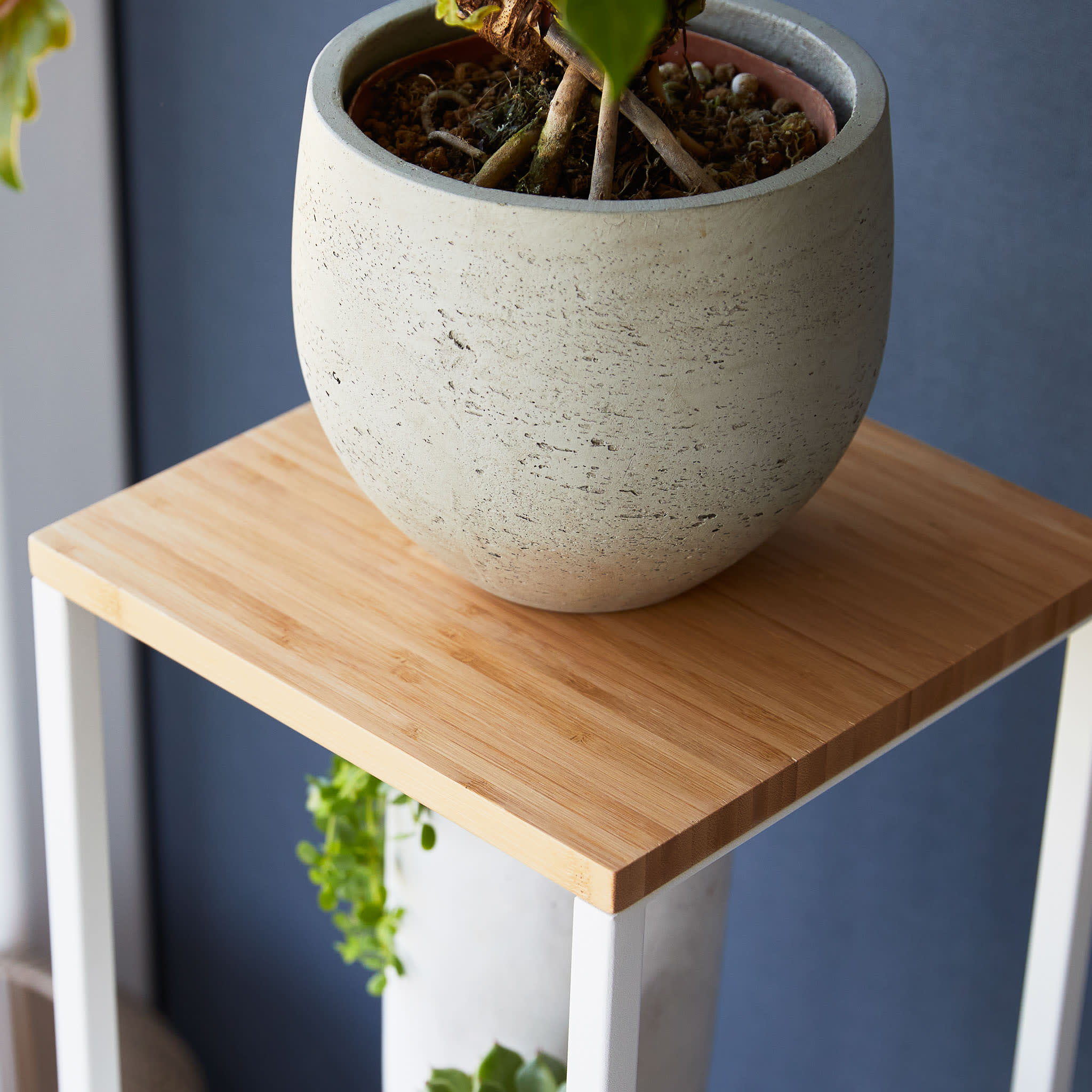 2-Tiered Wood-Top Shelf : Stylish Bamboo Look