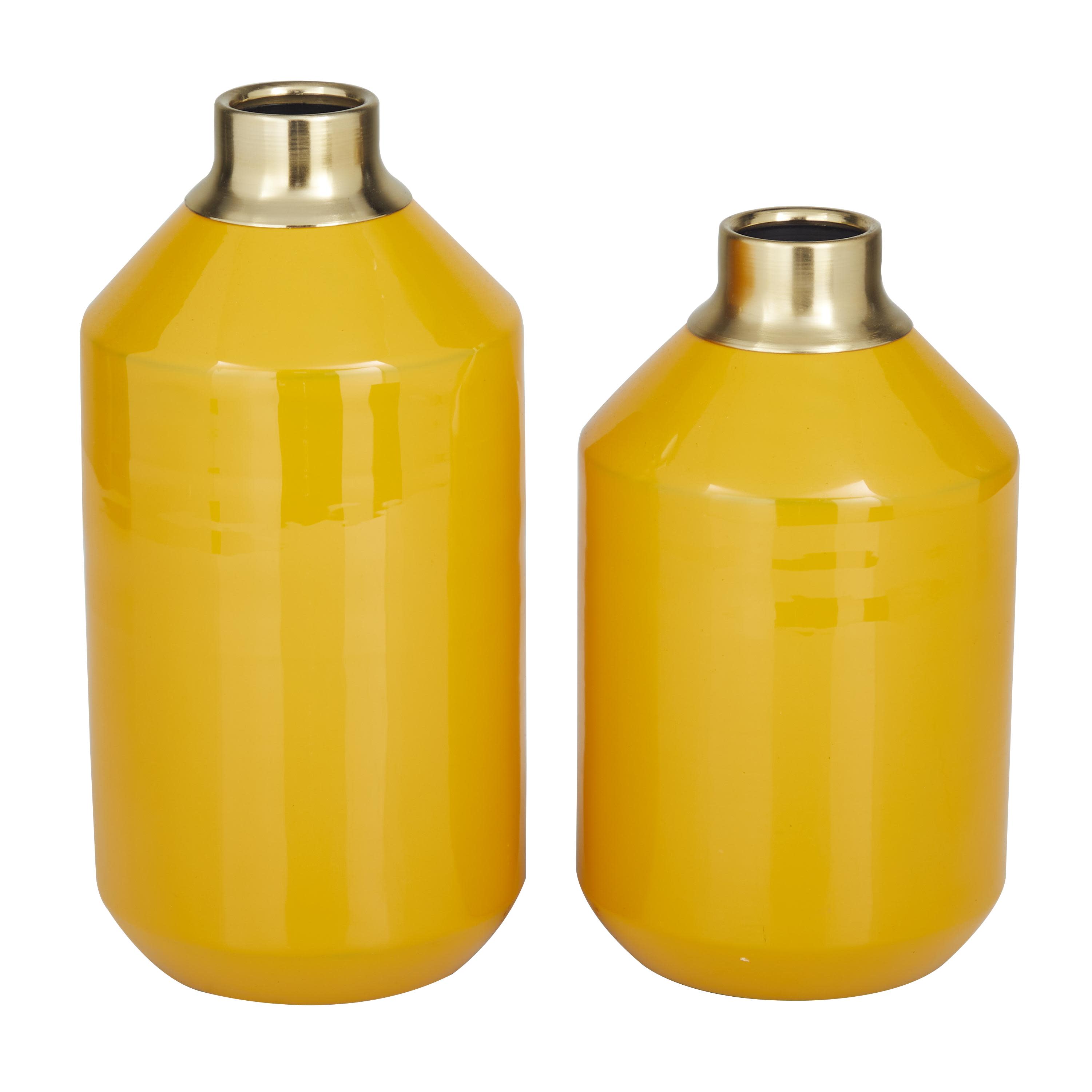 The Novogratz Yellow Metal  Decorative Vase with Gold Rims, Set of 2 10", 8"H