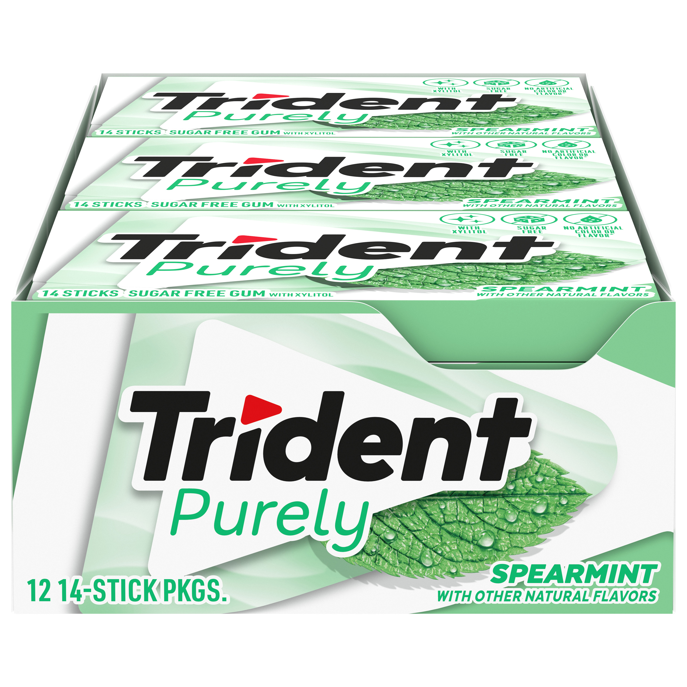 Trident Purely Spearmint Sugar Free Gum, 12 Packs of 14 Pieces (168 Total Pieces)-0