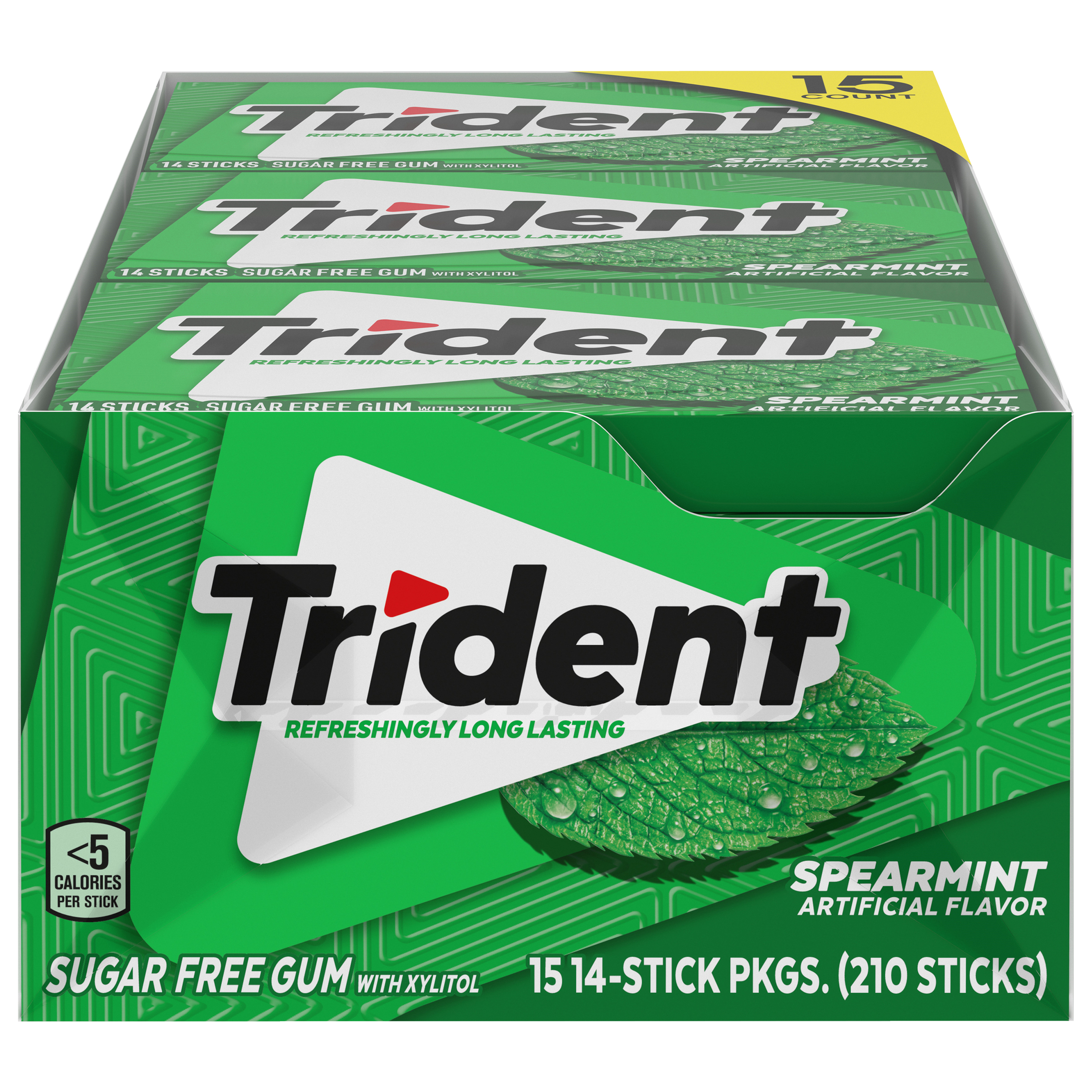 Trident Spearmint Sugar Free Gum, 15 Packs of 14 Pieces (210 Total Pieces)-thumbnail-0