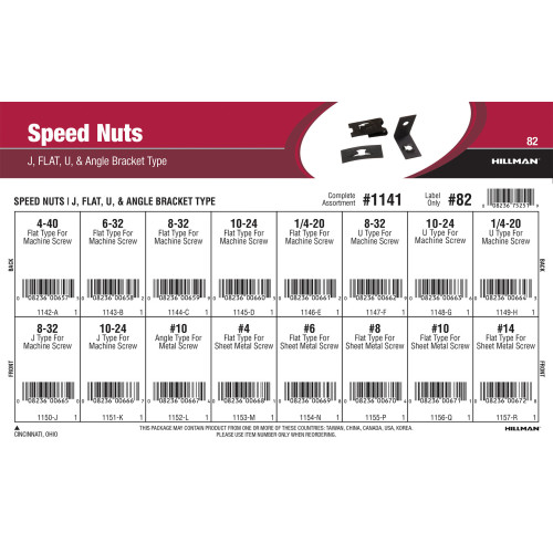 Speed Nuts Assortment (J, Flat, U, & Angle Bracket Type)